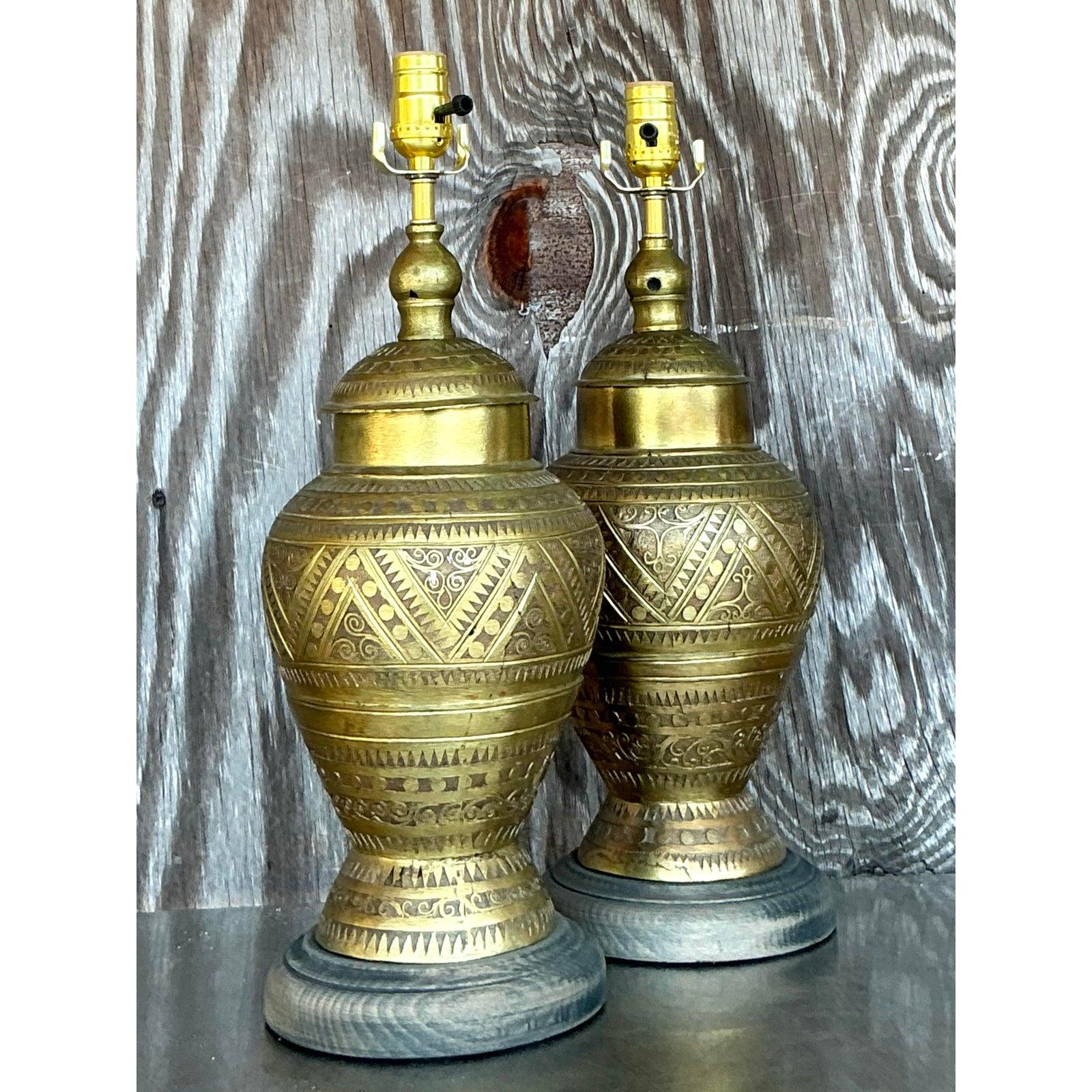 Lámparas vintage boho marroquíes de latón labrado - Pareja en venta 4