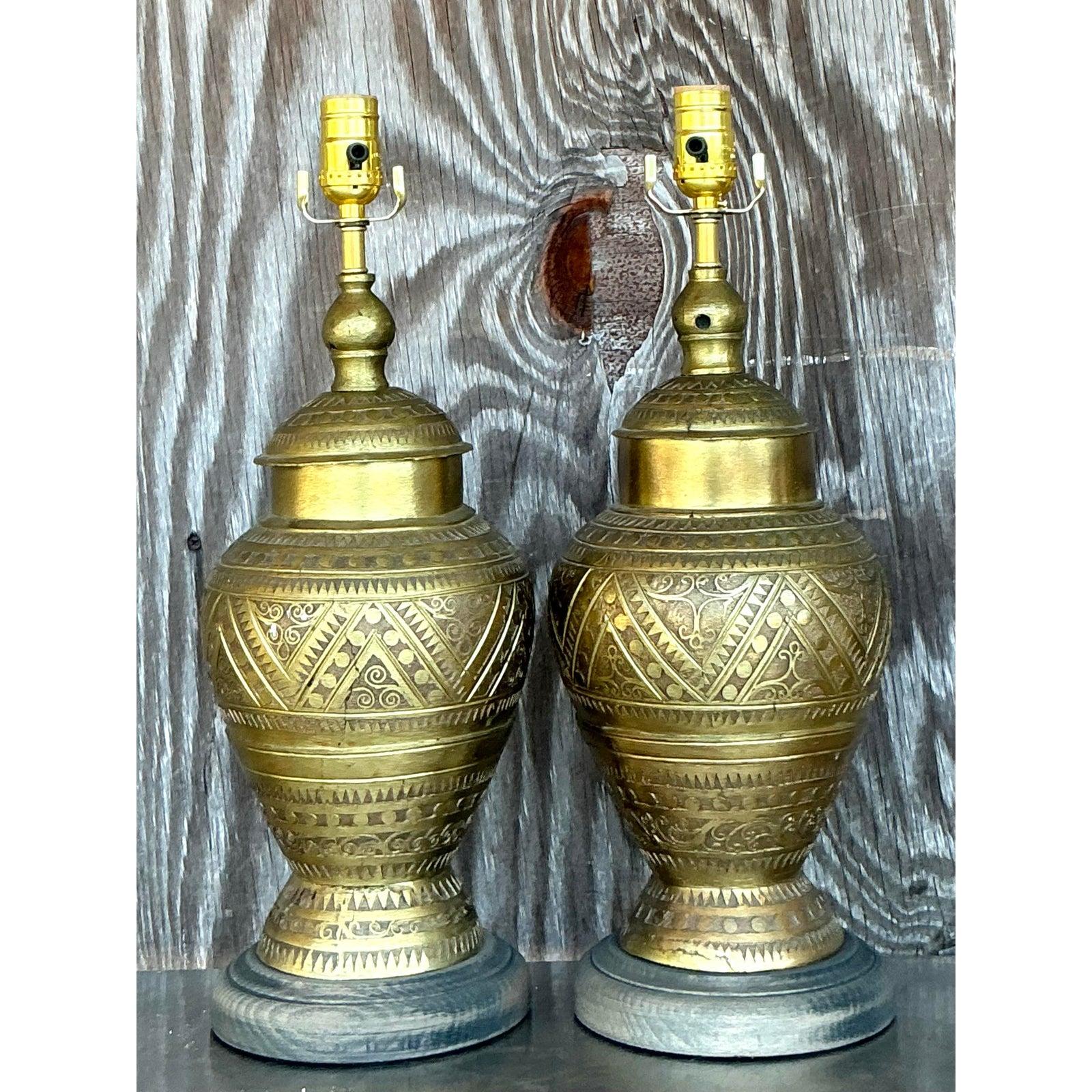 Lámparas vintage boho marroquíes de latón labrado - Pareja Marroquí en venta