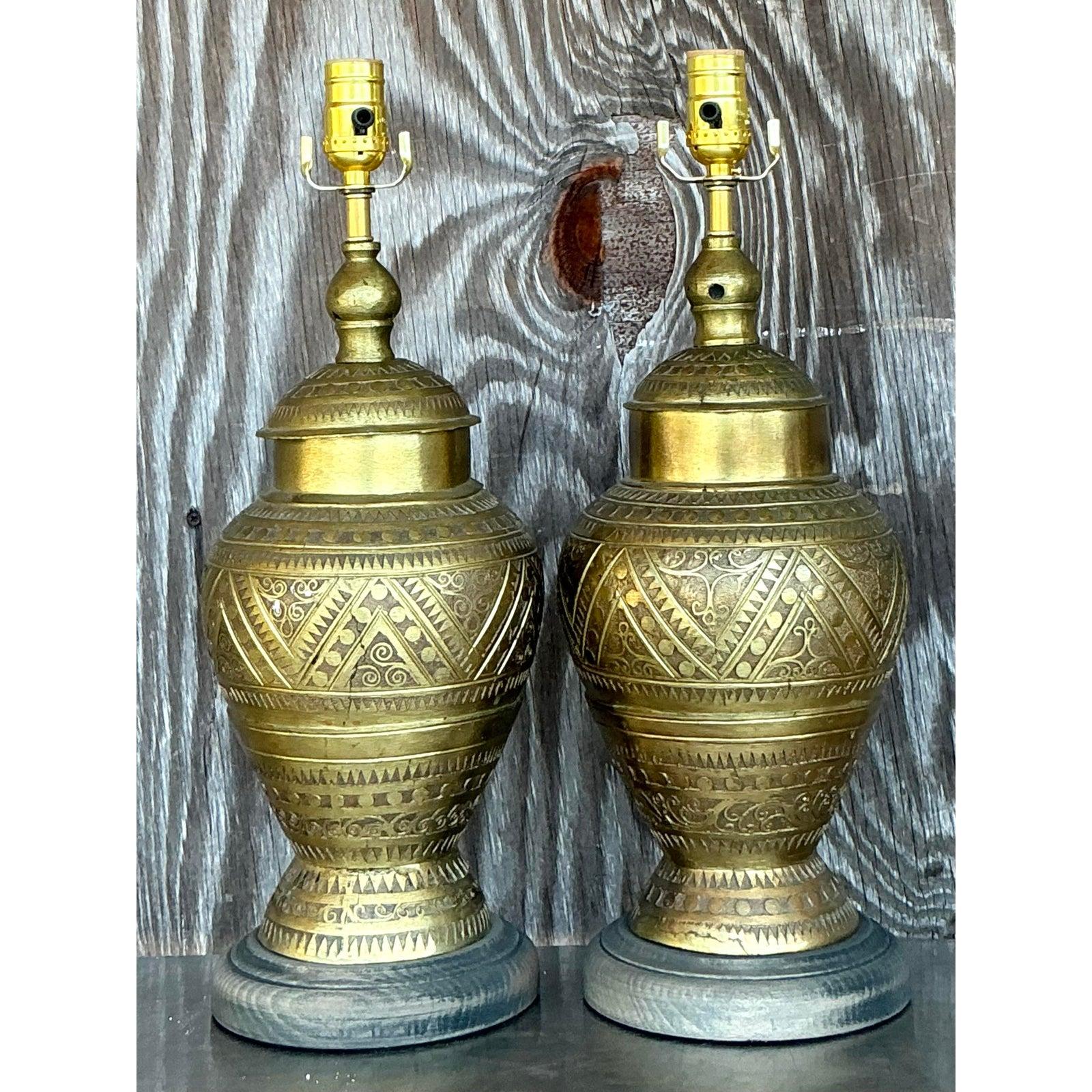 Lámparas vintage boho marroquíes de latón labrado - Pareja en venta 1