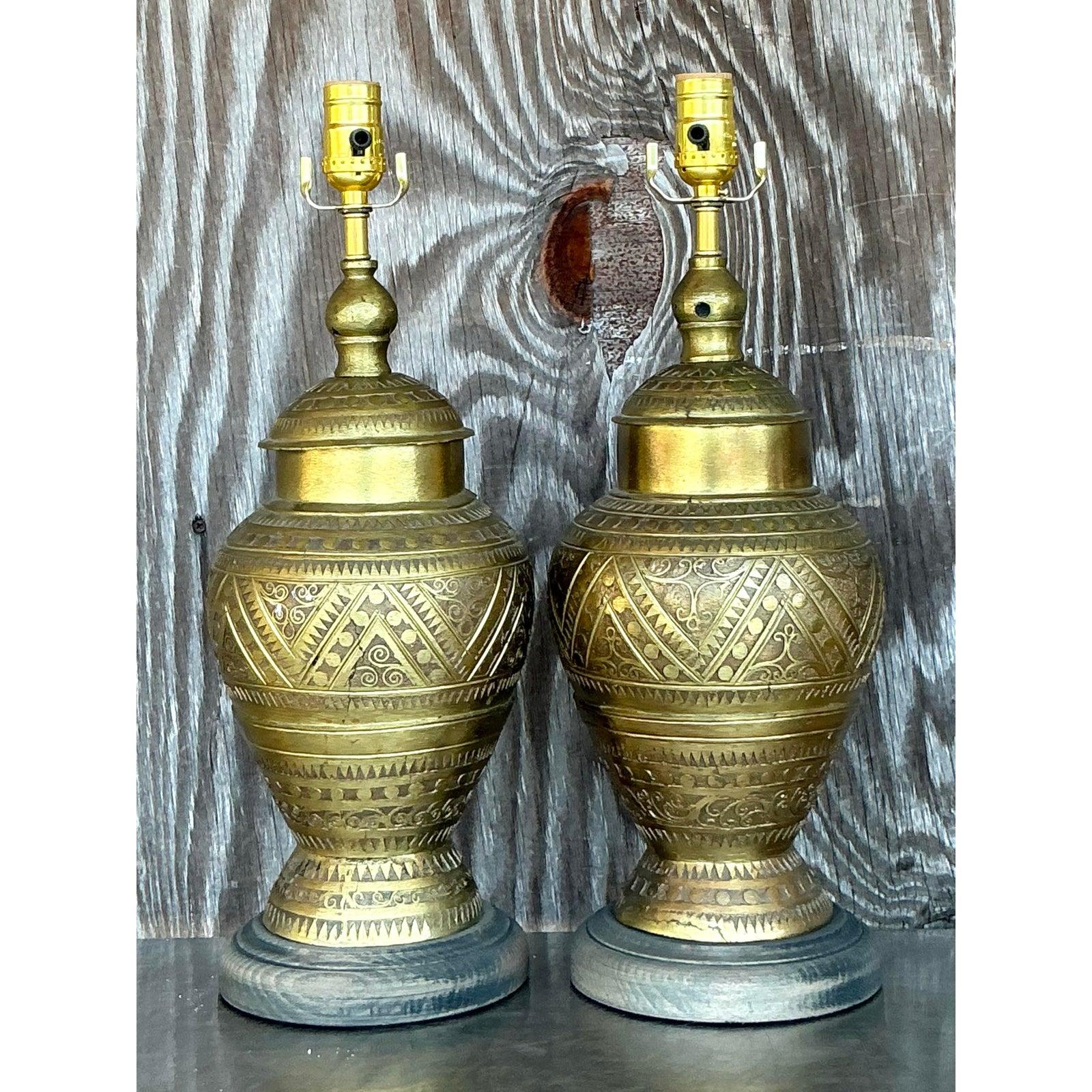 Lámparas vintage boho marroquíes de latón labrado - Pareja en venta 2