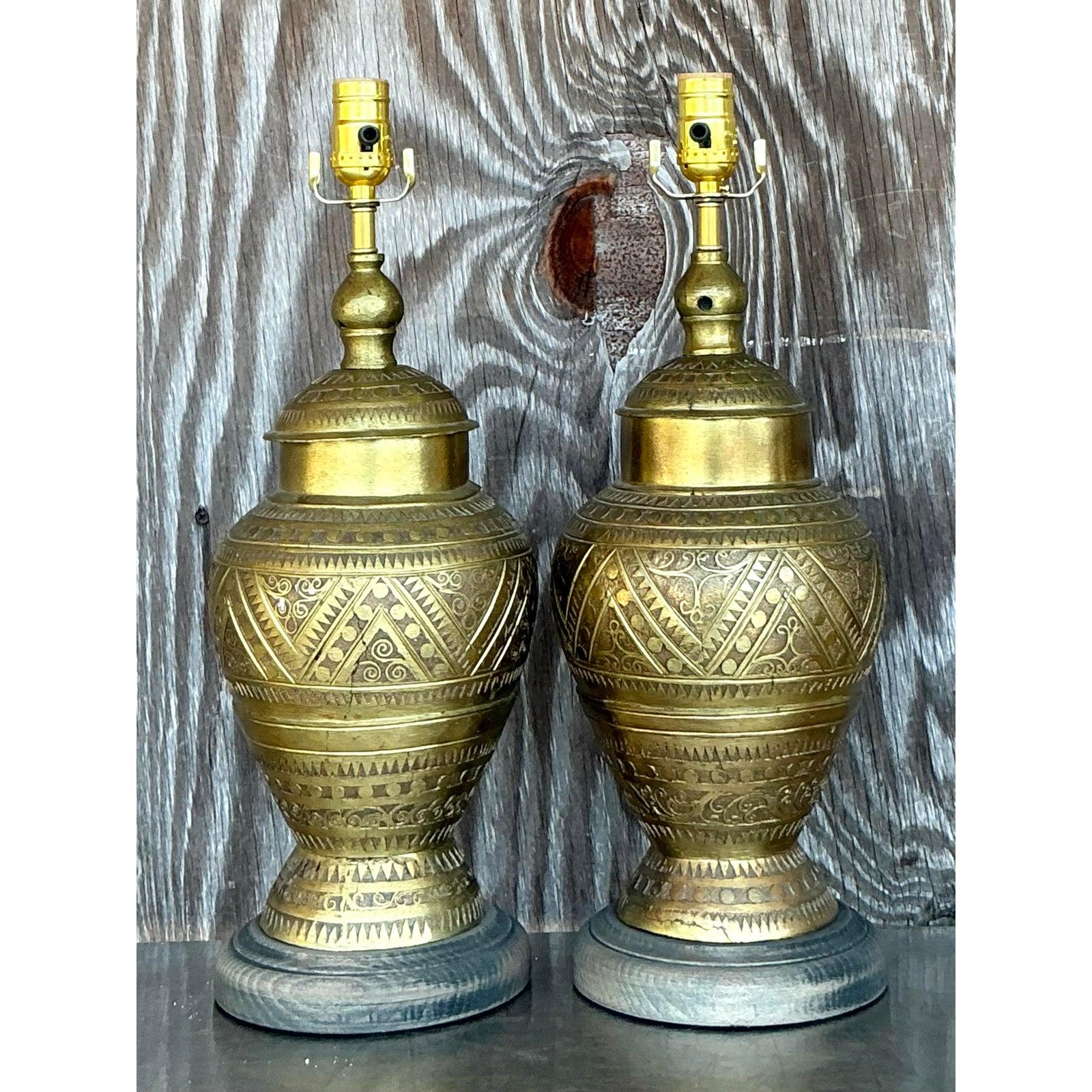 Lámparas vintage boho marroquíes de latón labrado - Pareja en venta 3