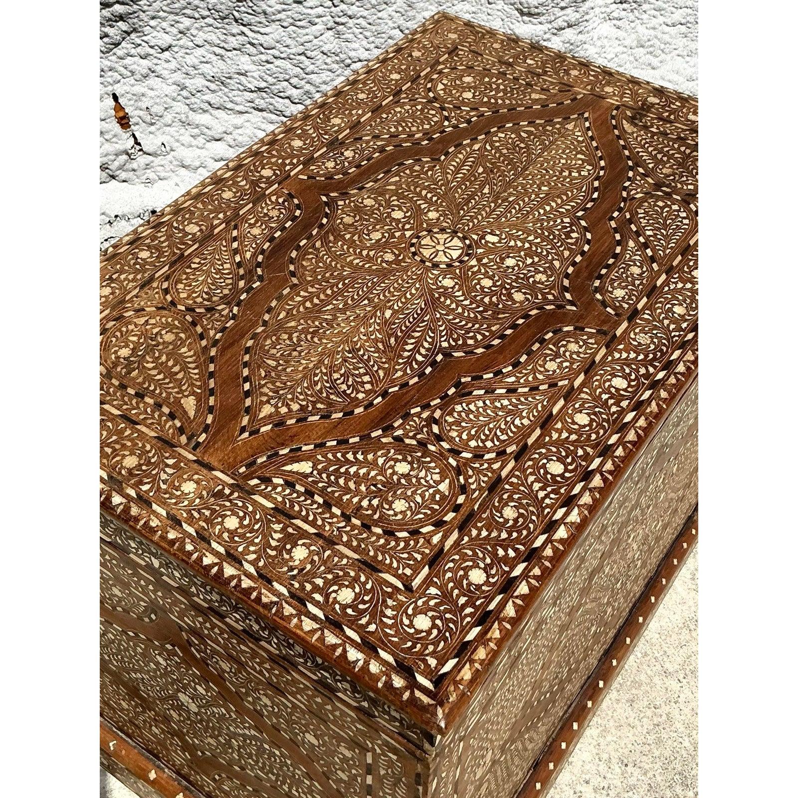 Vintage Boho Morrocan Inlay Blanket Chest For Sale 4