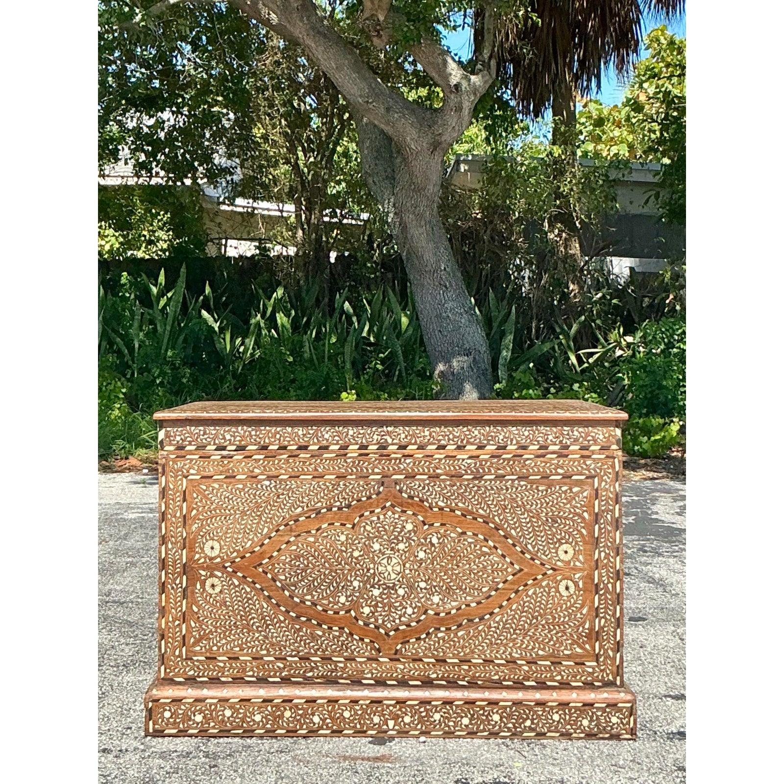 Vintage Boho Morrocan Inlay Blanket Chest For Sale 5