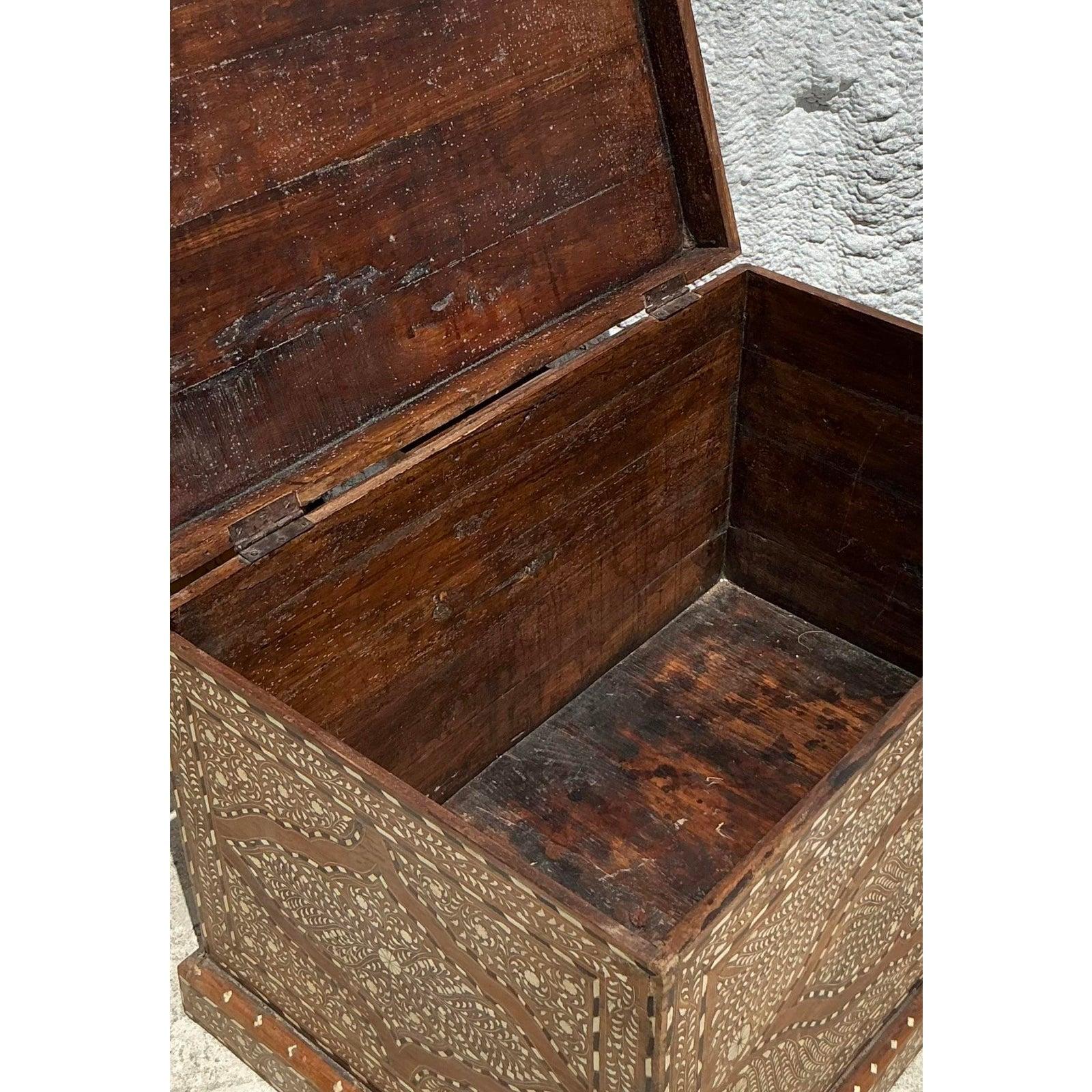20th Century Vintage Boho Morrocan Inlay Blanket Chest For Sale