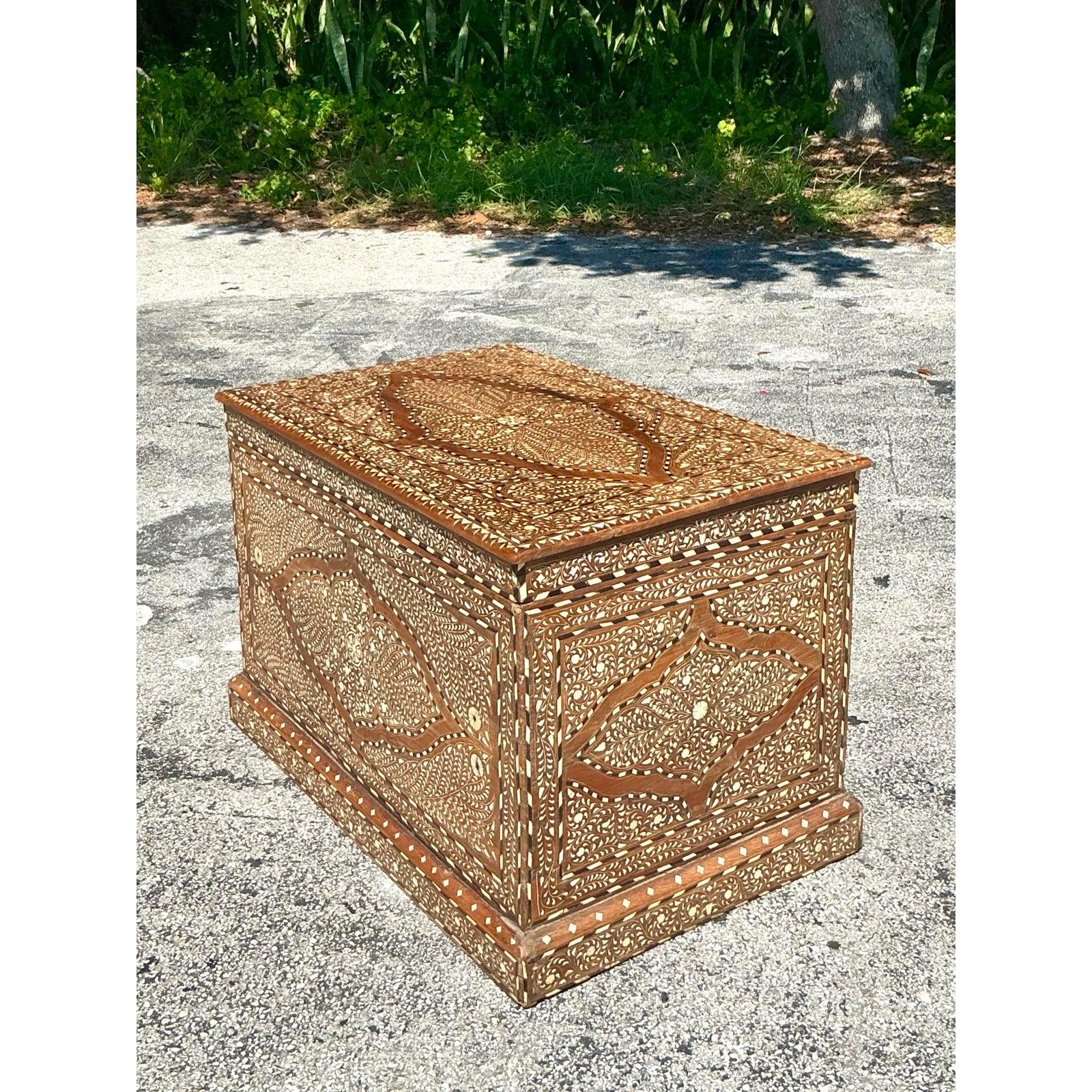 Vintage Boho Morrocan Inlay Blanket Chest For Sale 2