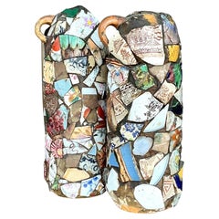 Vintage Boho Mosaic Memory Jugs - a Pair