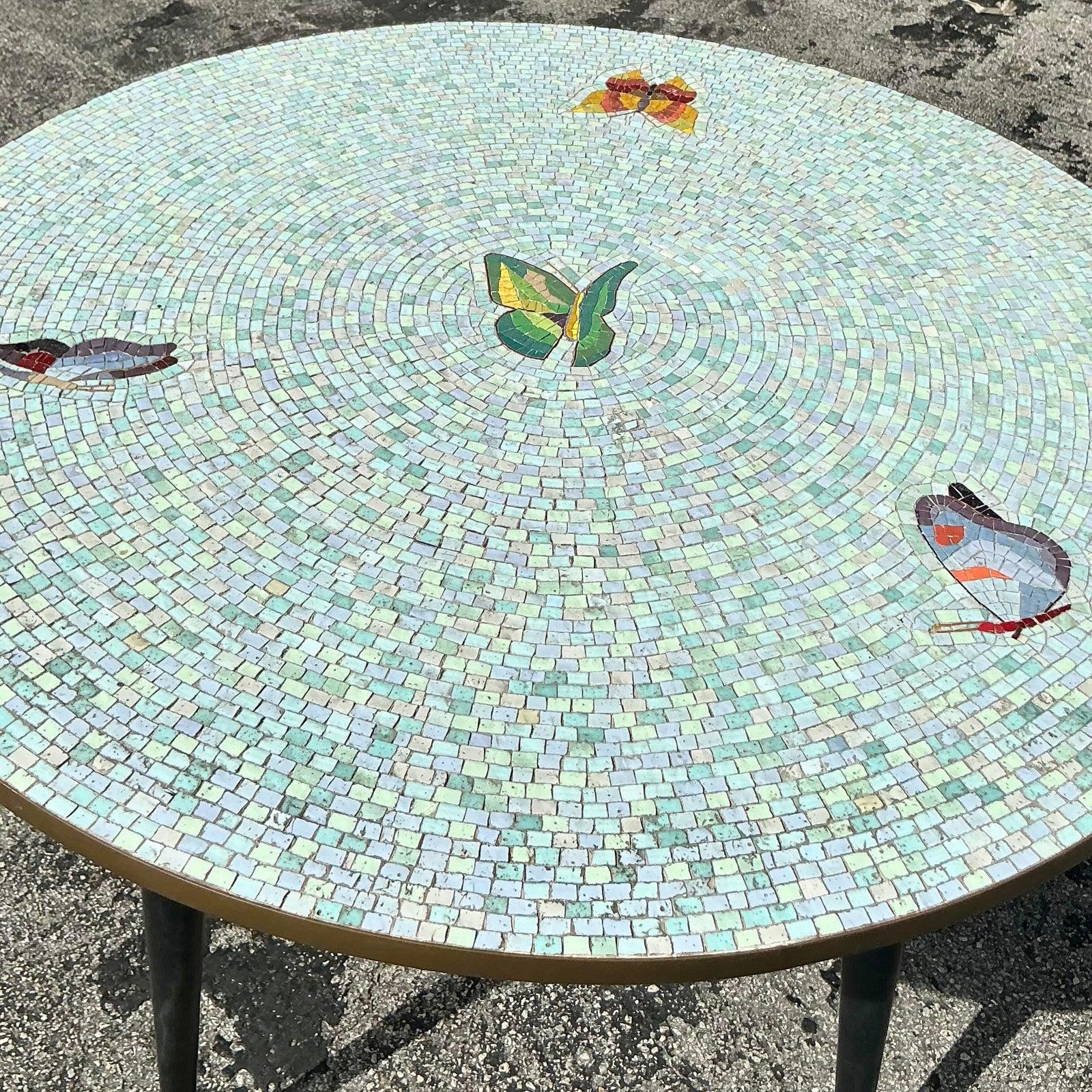 American Vintage Boho Mosaic Tile Butterfly Dining Table For Sale