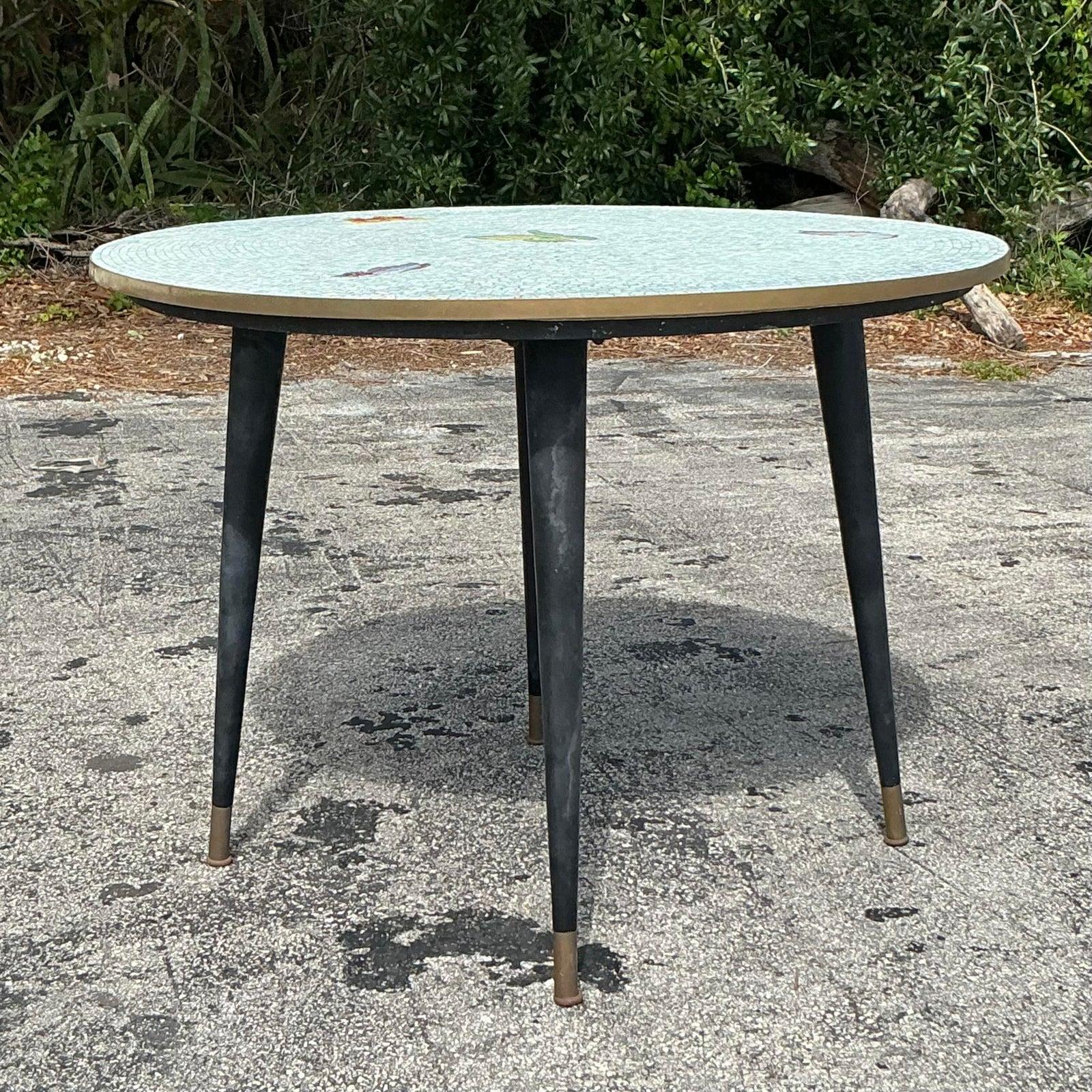 Vintage Boho Mosaic Tile Butterfly Dining Table In Good Condition For Sale In west palm beach, FL