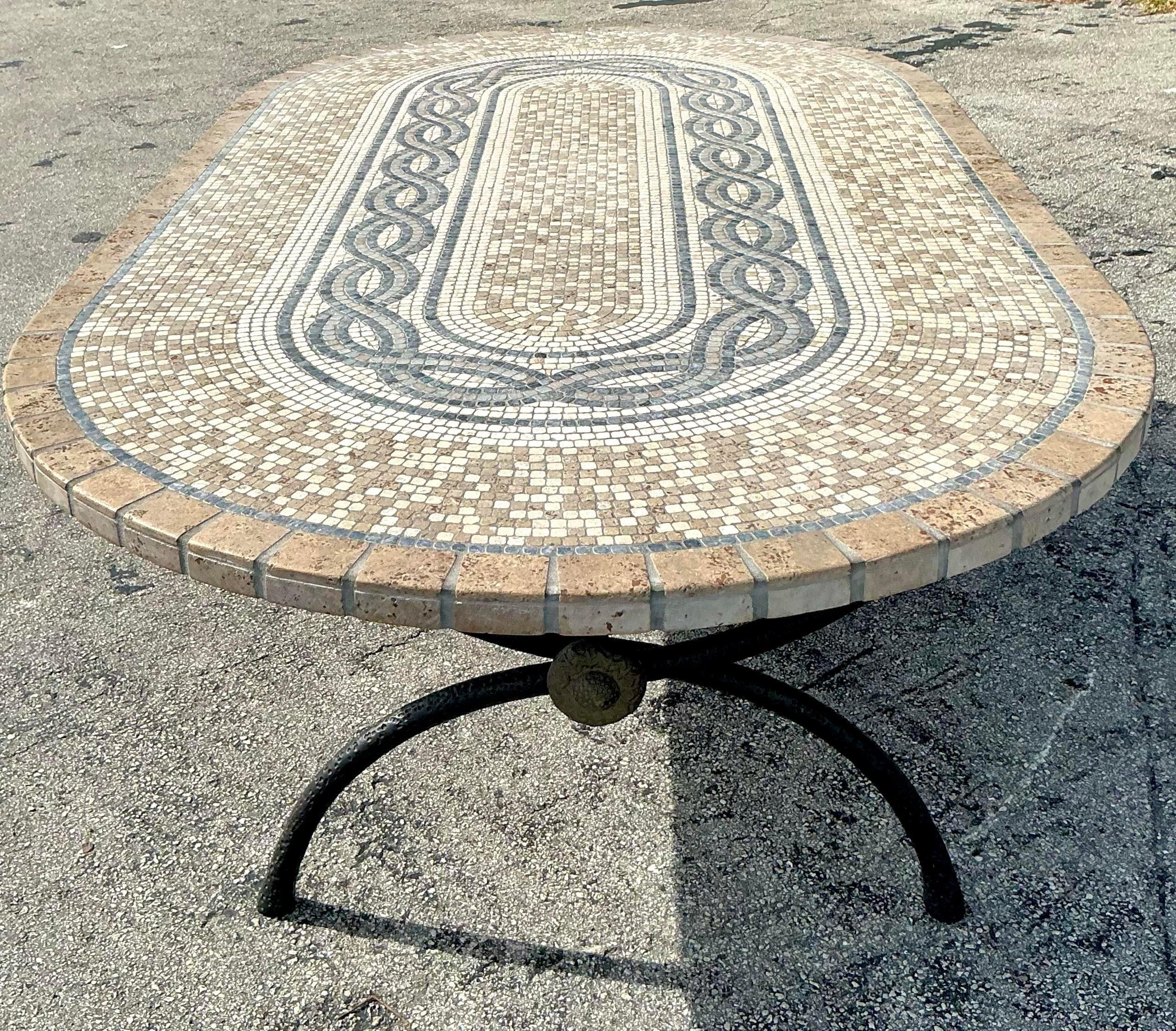 Mesa Vintage Boho de Azulejos de Mosaico sobre Pedestal X de Bronce en venta 5