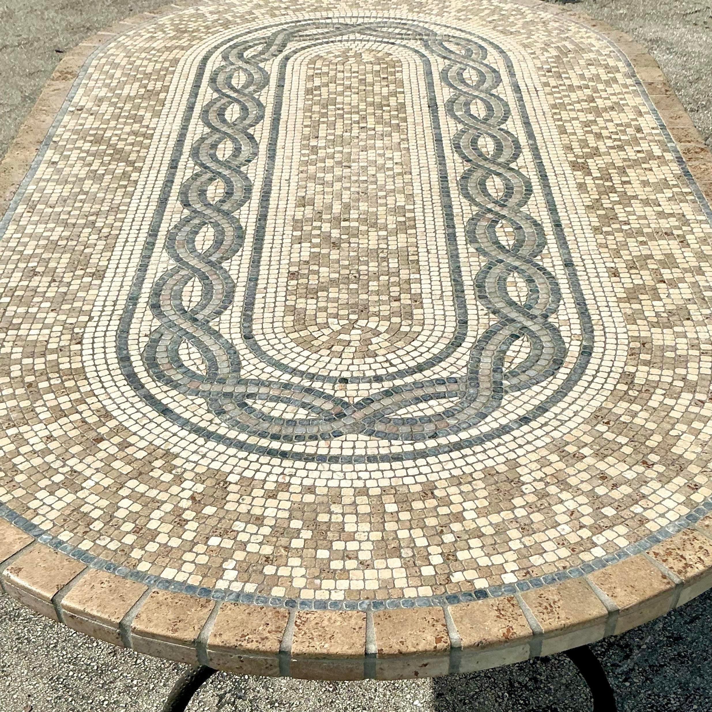 Mesa Vintage Boho de Azulejos de Mosaico sobre Pedestal X de Bronce en venta 7