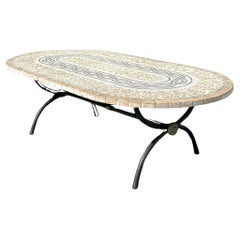 Vintage Boho Mosaic Tile Table on Bronze X Pedestal