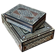 Scatole vintage con intarsio in madreperla - Set di 2
