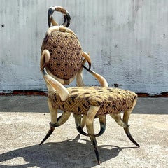 Vintage Boho Mud Cloth Horn Chair