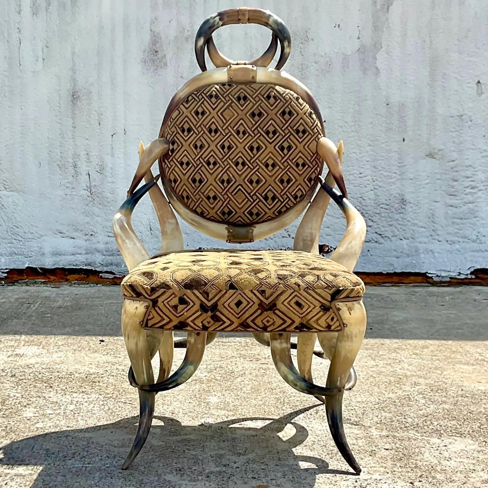 Vintage Boho Mud Cloth Horn Chair 1