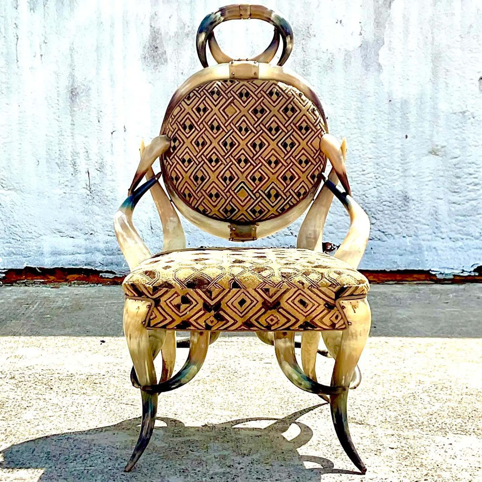 Vintage Boho Mud Cloth Horn Chair 2