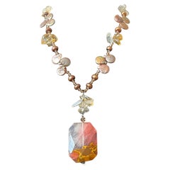 Vintage Boho Multi-Gemstone Necklace with Pendant