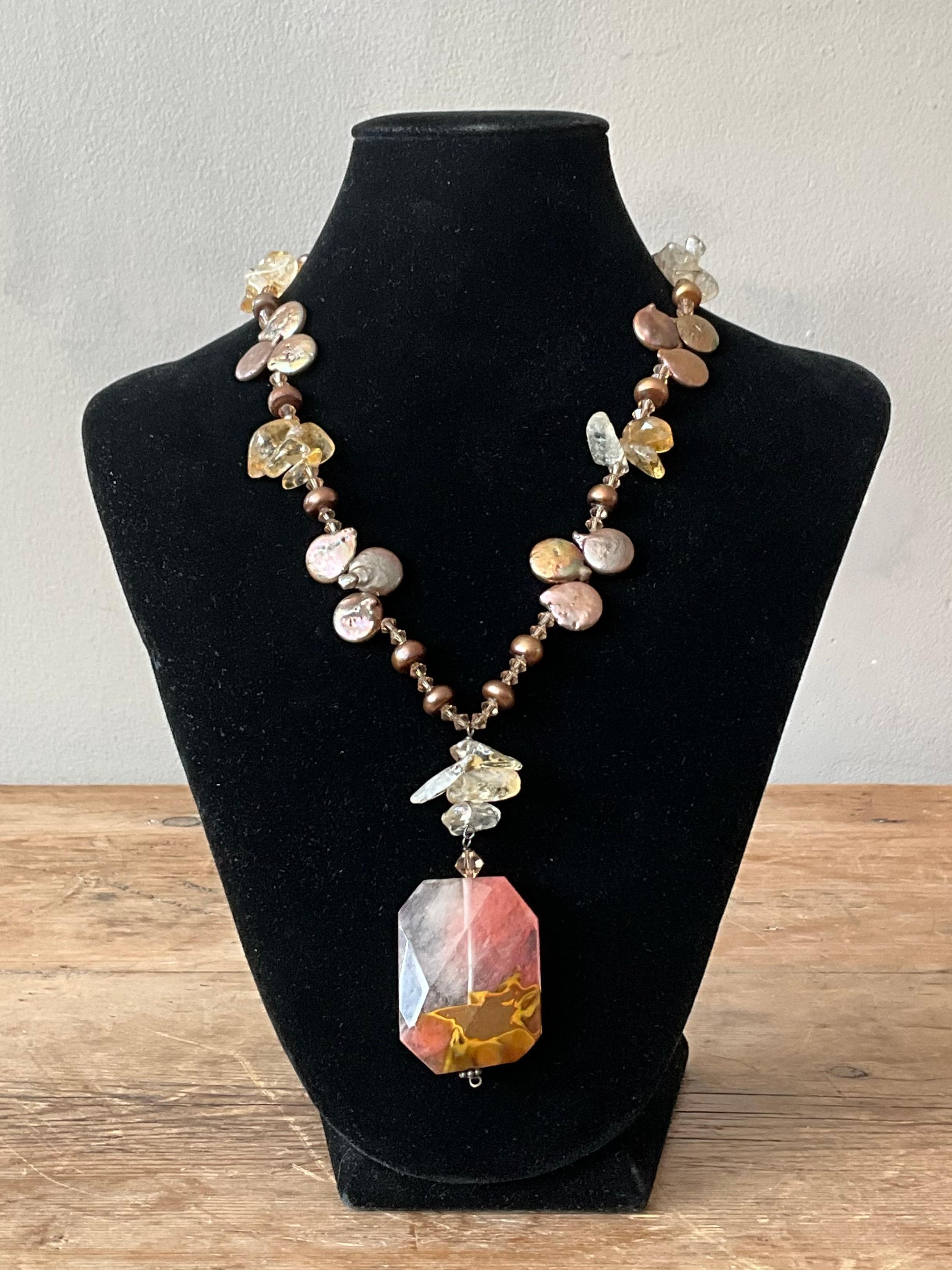 Collier Vintage Boho Multi-Pierres avec Pendentif en vente 3