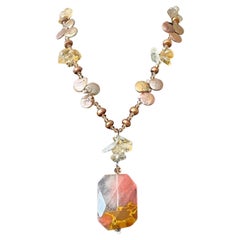 Vintage Boho Multi-Gemstone Necklace with Pendant