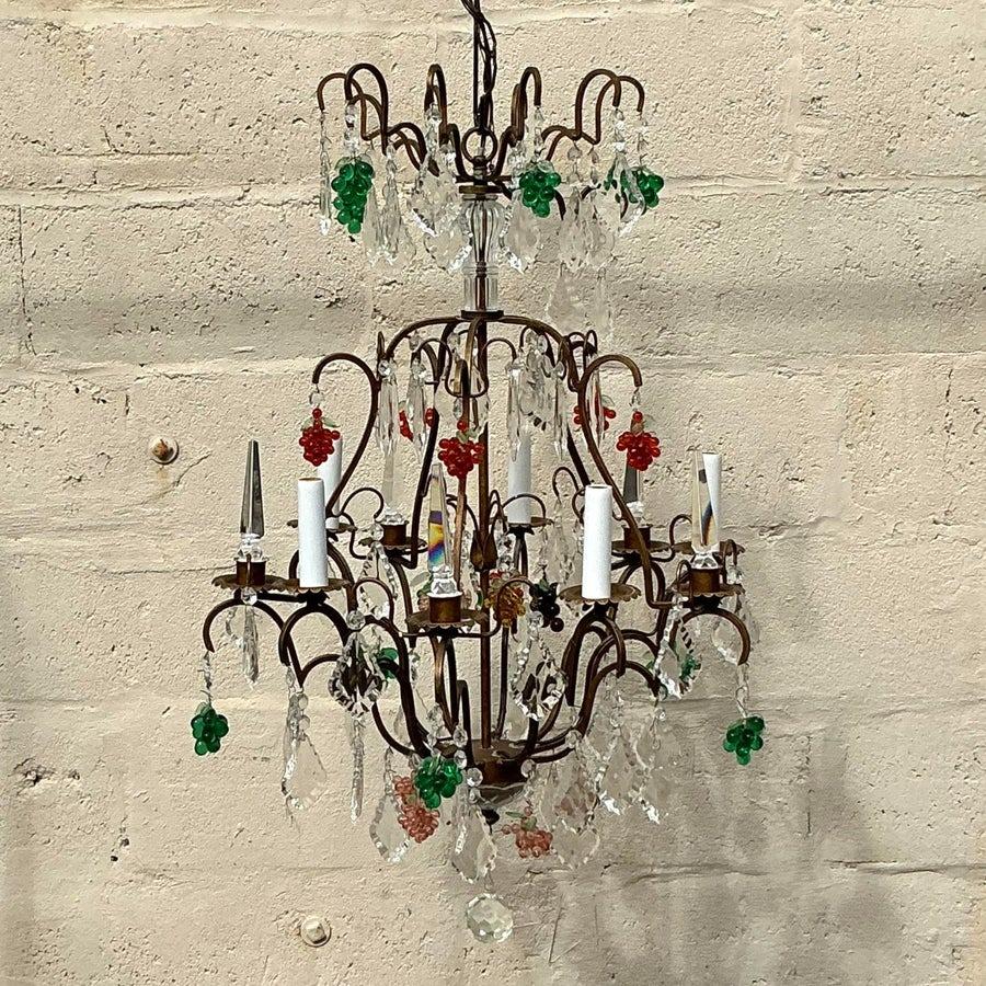 Hollywood Regency Vintage Boho Murano Glass Fruit Chandelier For Sale