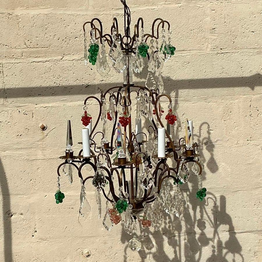 Vintage Boho Murano Glass Fruit Chandelier In Good Condition For Sale In west palm beach, FL