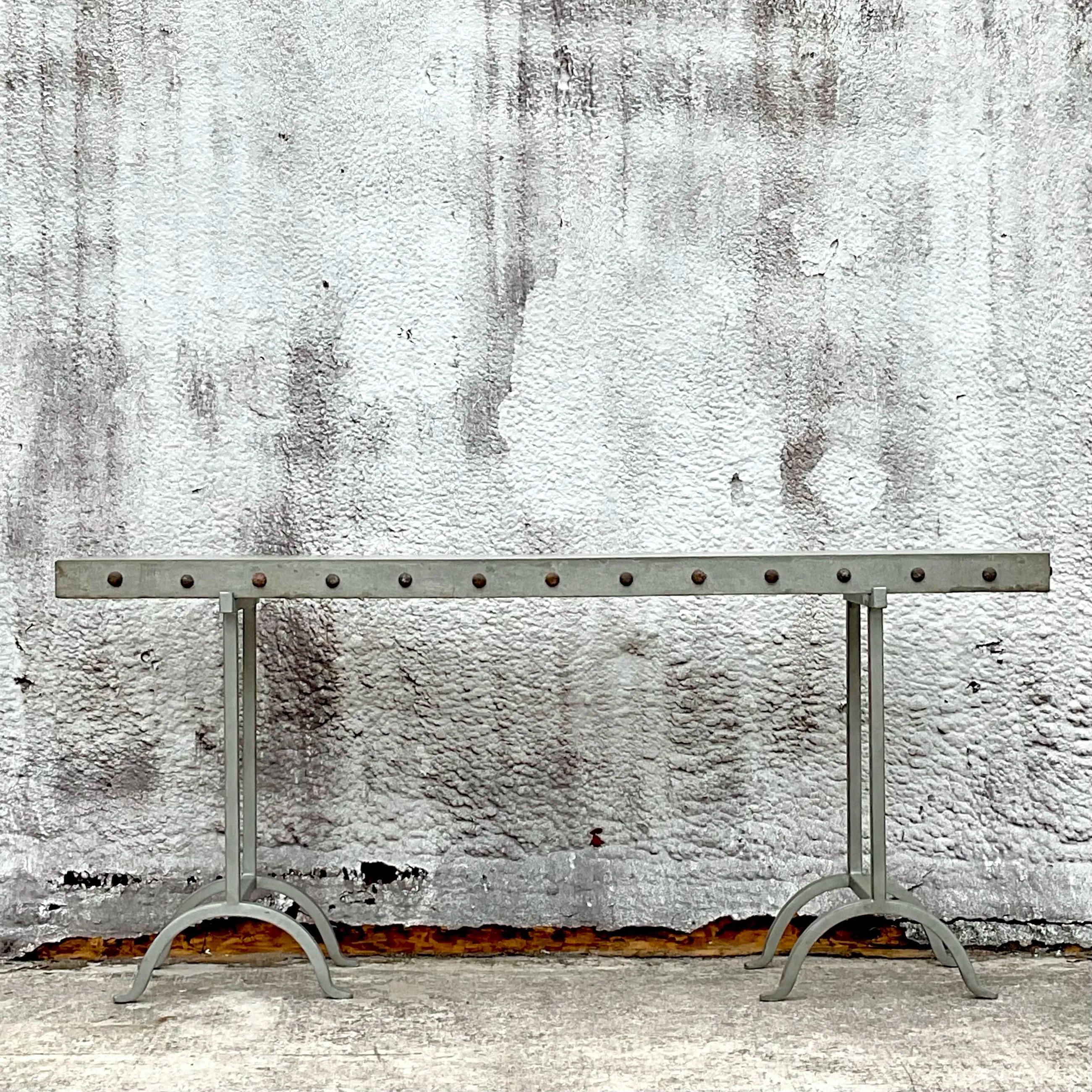 Vintage Boho Nailhead Plaster Console Table For Sale 3