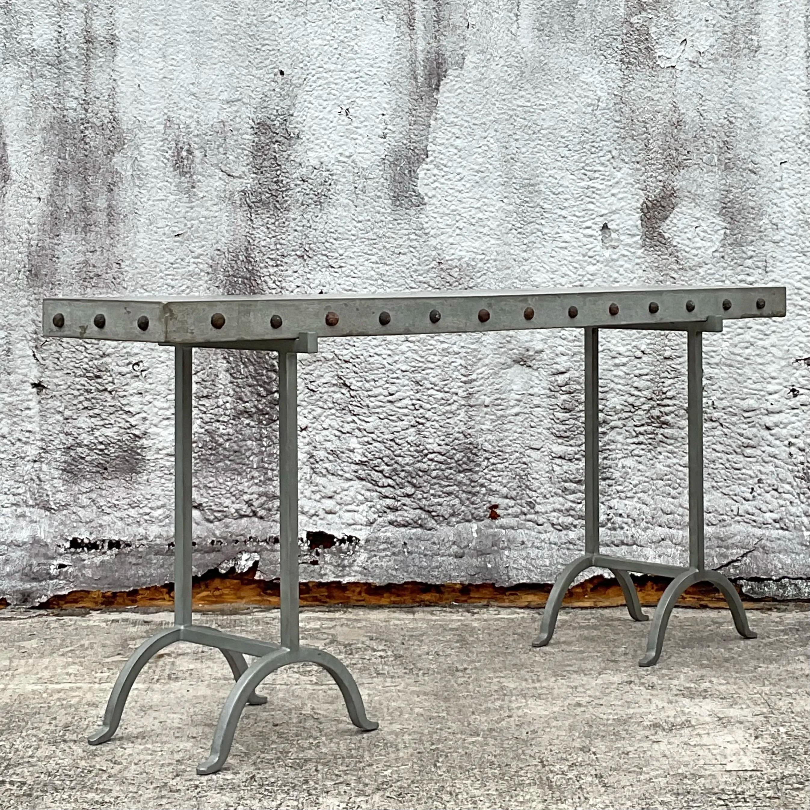 Vintage Boho Nailhead Plaster Console Table For Sale 4