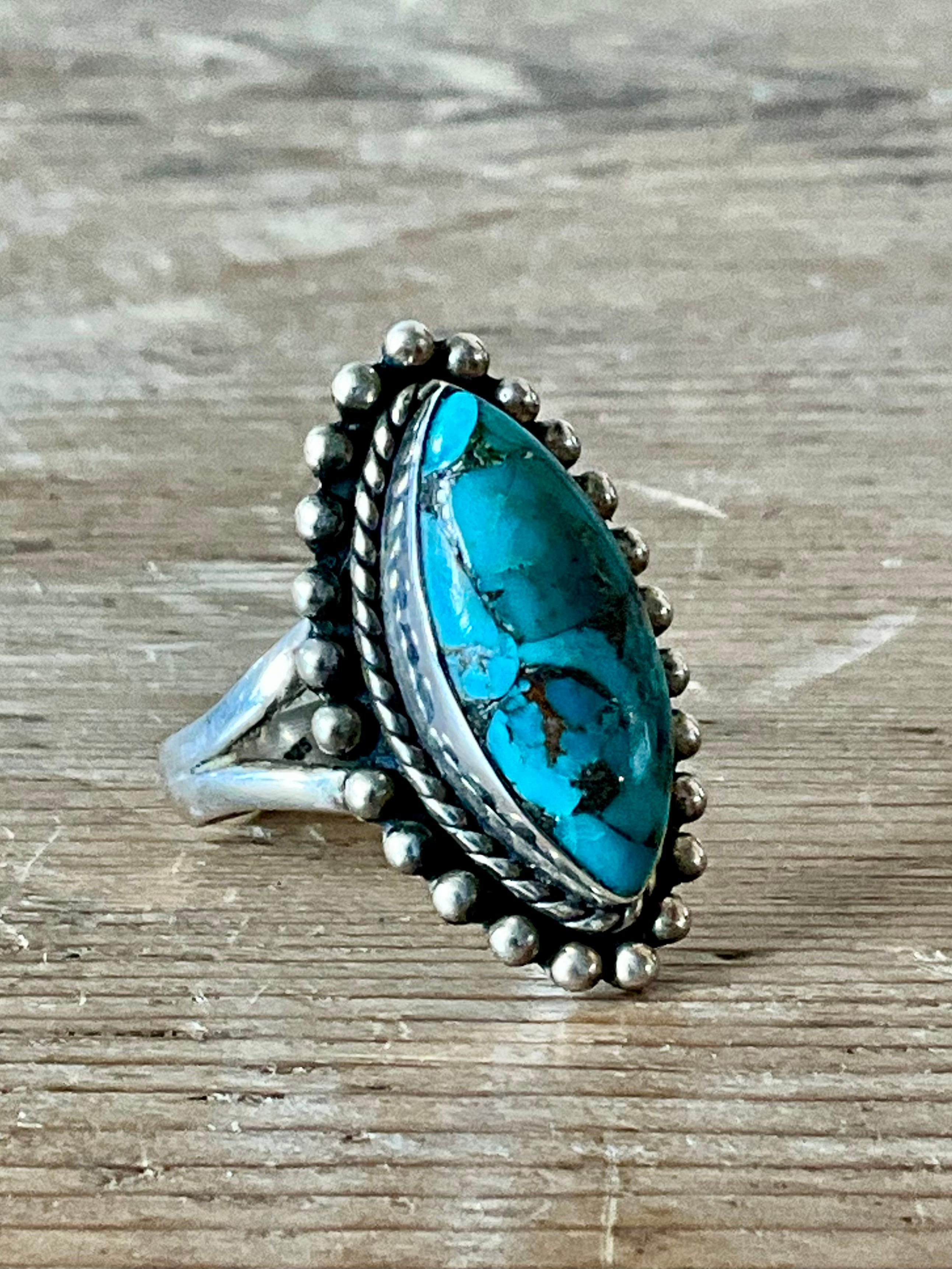 Anillo vintage de turquesa estilo boho nativo americano en venta 2