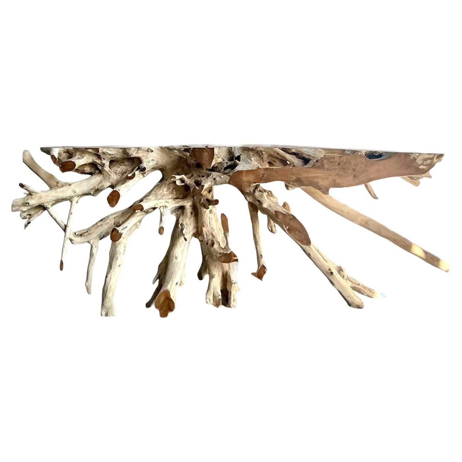 Vintage Boho Natural Root Console Table For Sale