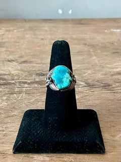 Vintage Boho Navajo Turquoise Ring Set in Sterling Silver 8
