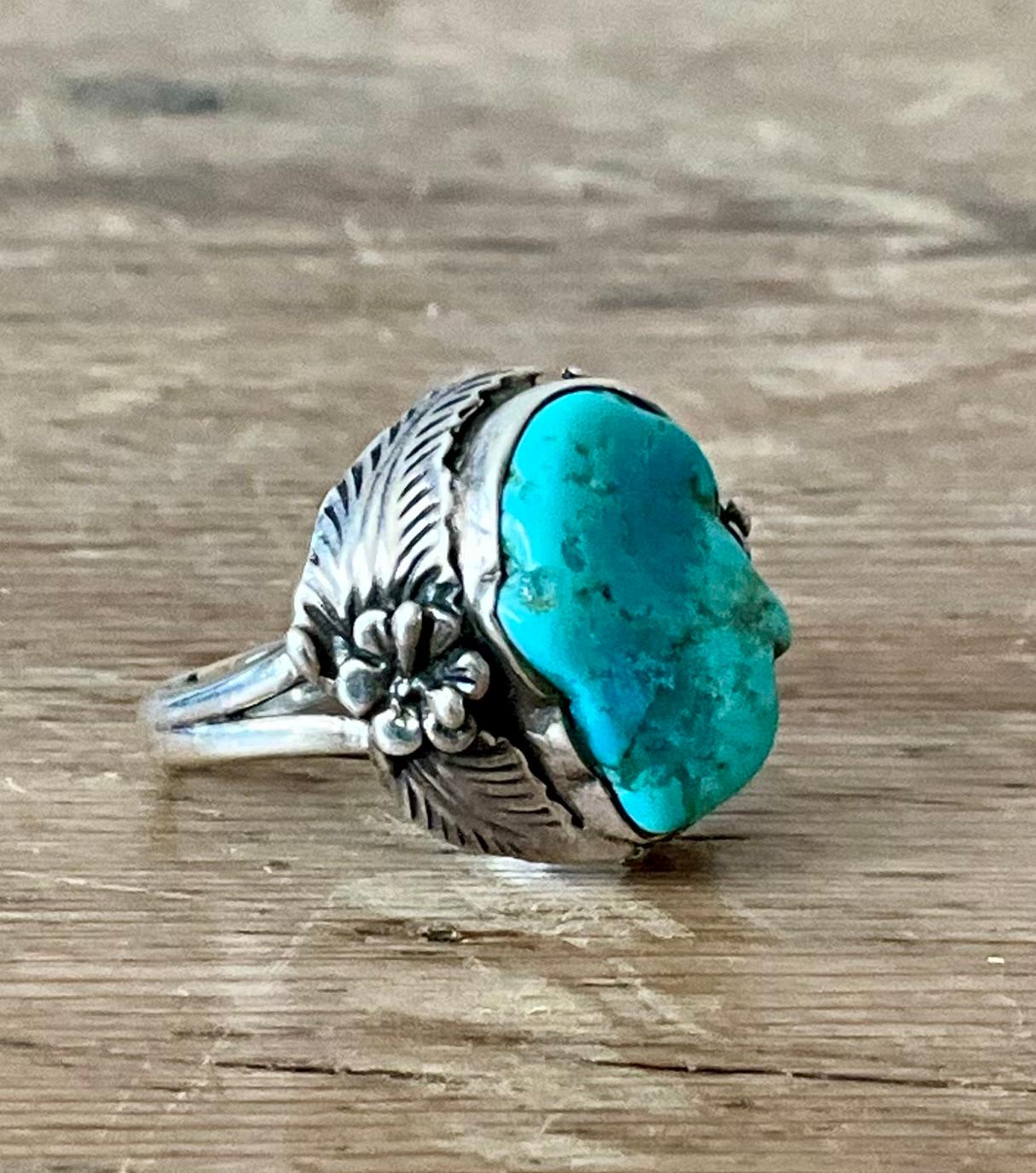 Cabochon Set di anelli in turchese Navajo vintage in argento sterling 8 in vendita