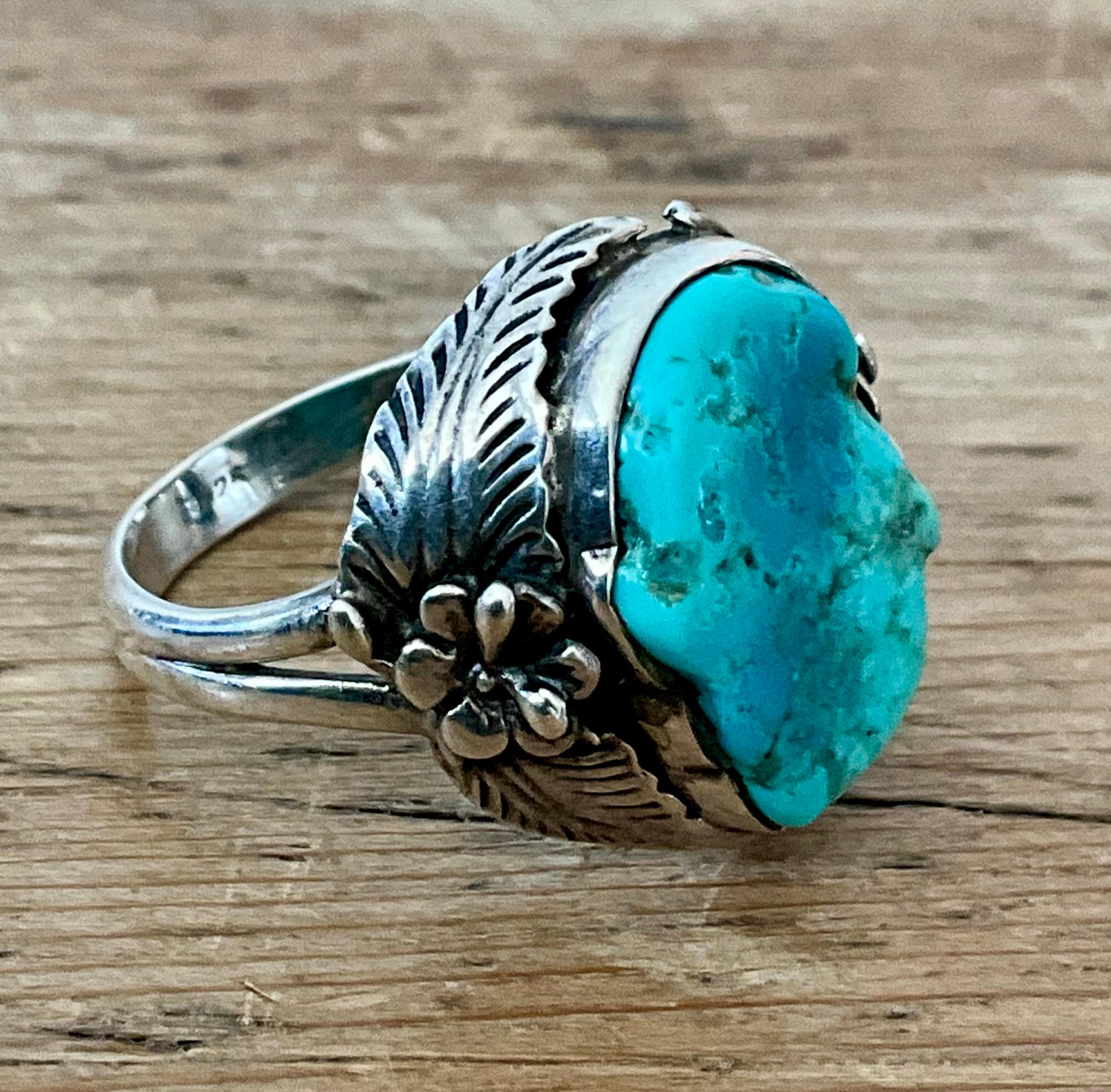 da uomo o donna Set di anelli in turchese Navajo vintage in argento sterling 8 in vendita