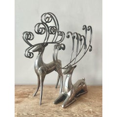 Vintage Boho Nickel Plated Reindeer - Set of 2