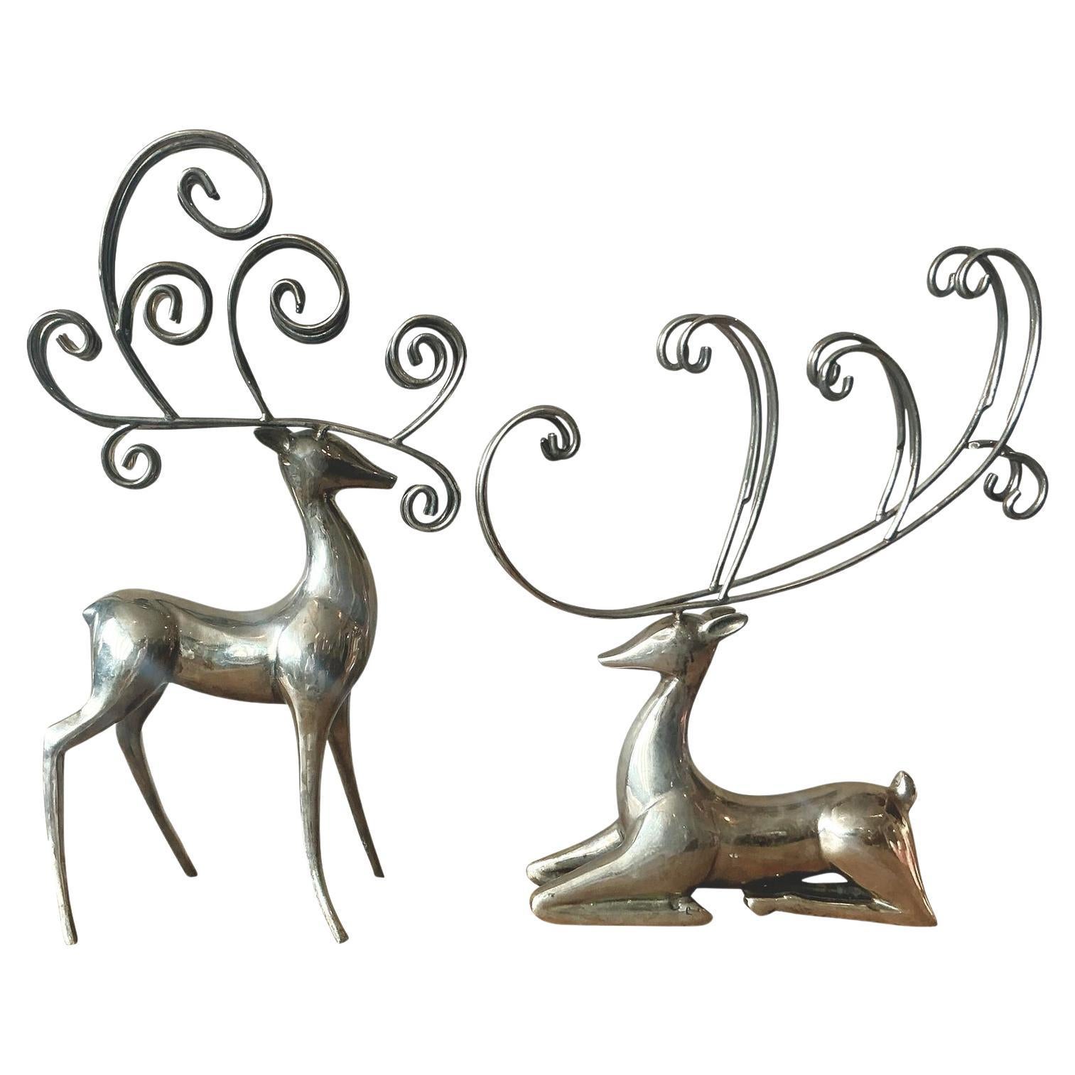 Renna vintage placcata in nichel - Set di 2