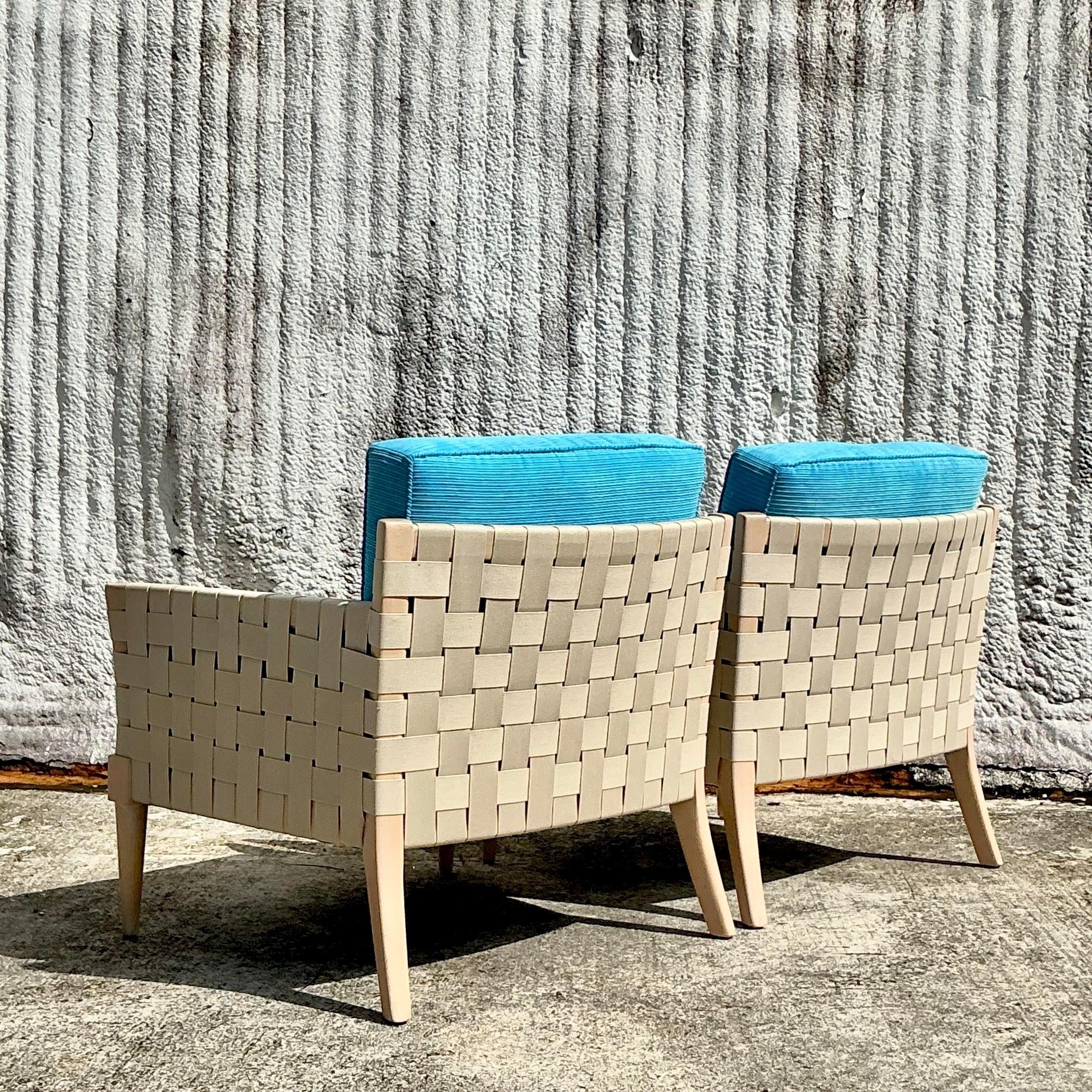 Vintage Boho Niedermaier Woven Strap Lounge Chairs - a Pair For Sale 2