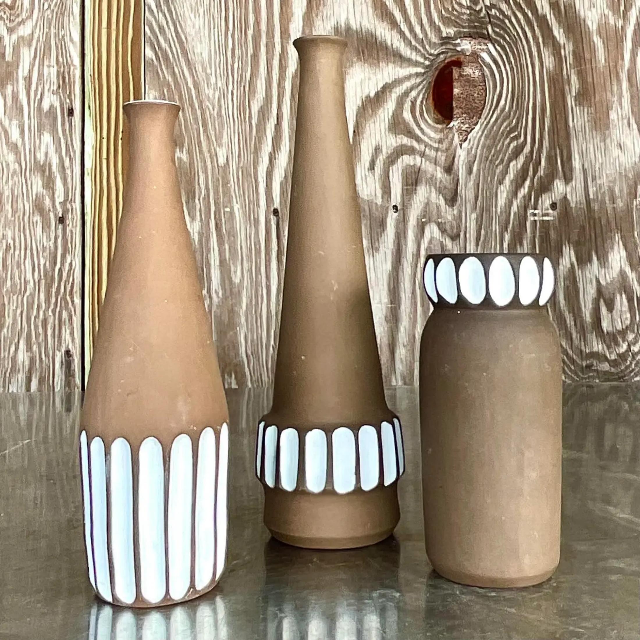 Bohemian Vintage Boho Norwegian Signed Studio Pottery Vases - Set of 3 For Sale