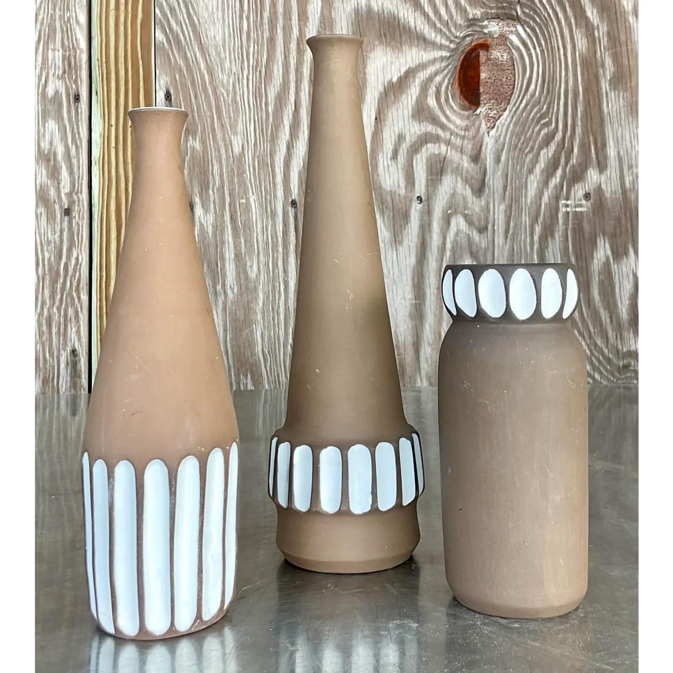 20th Century Vintage Boho Norwegian Signed Studio Pottery Vases - Set of 3 For Sale