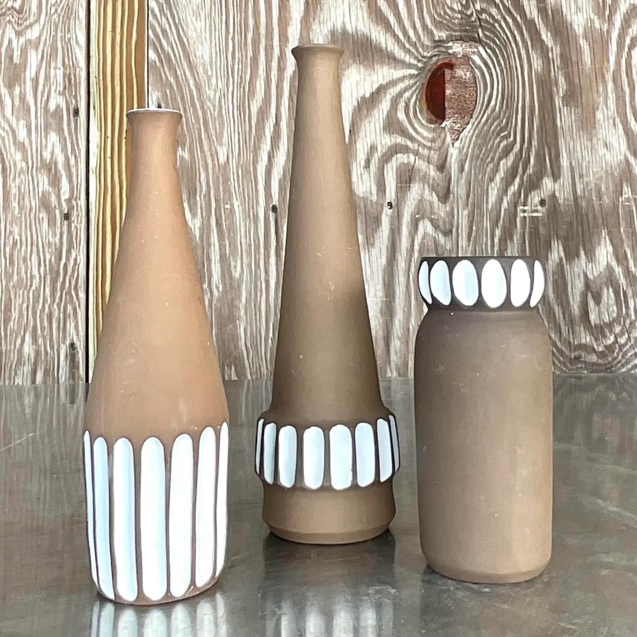 Vintage Boho Norwegian Signed Studio Pottery Vases - Set of 3 For Sale 1