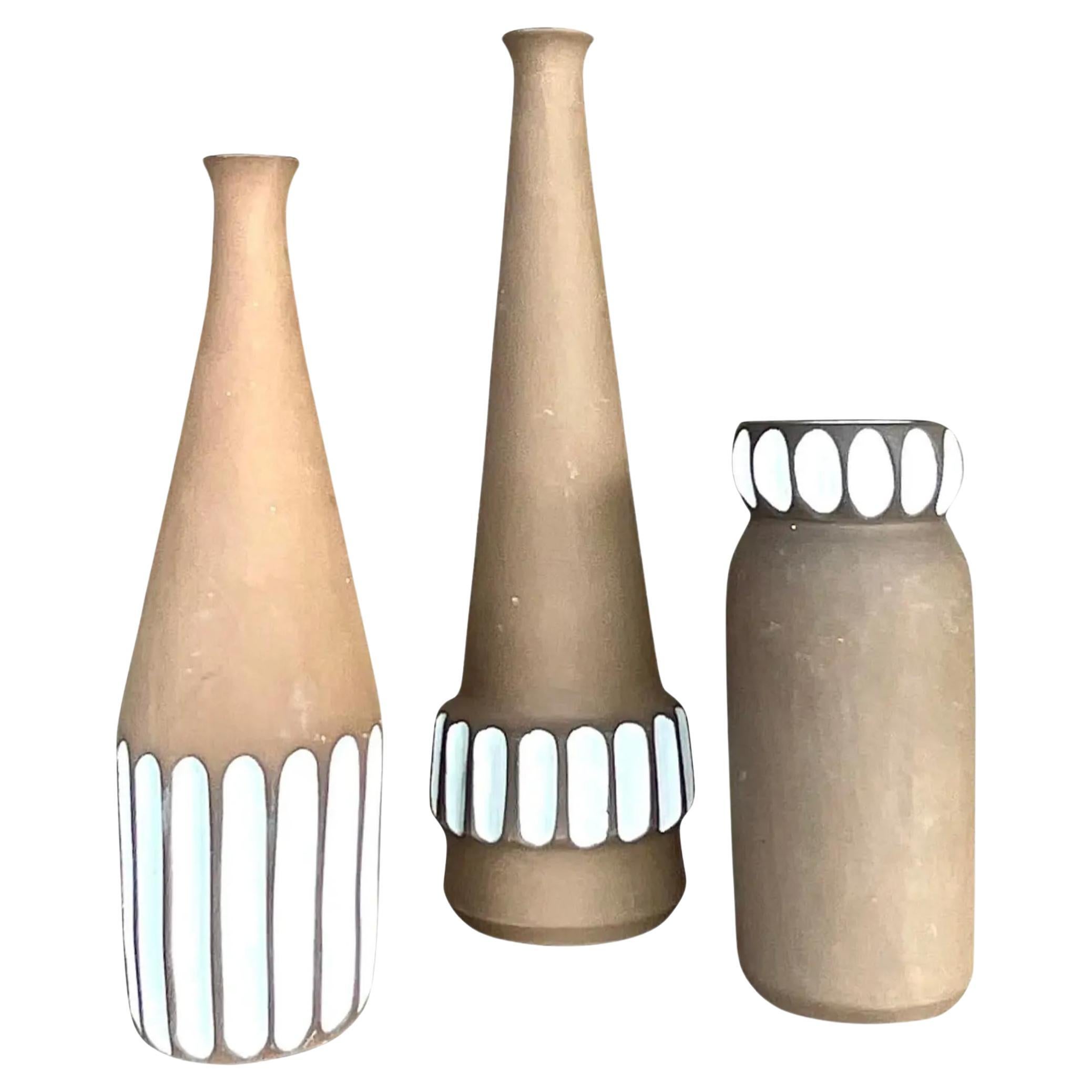 Vintage Boho Norwegian Signed Studio Pottery Vases - Set of 3 For Sale