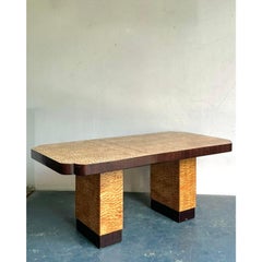 Vintage Boho Notched Burl Wood Dining Table