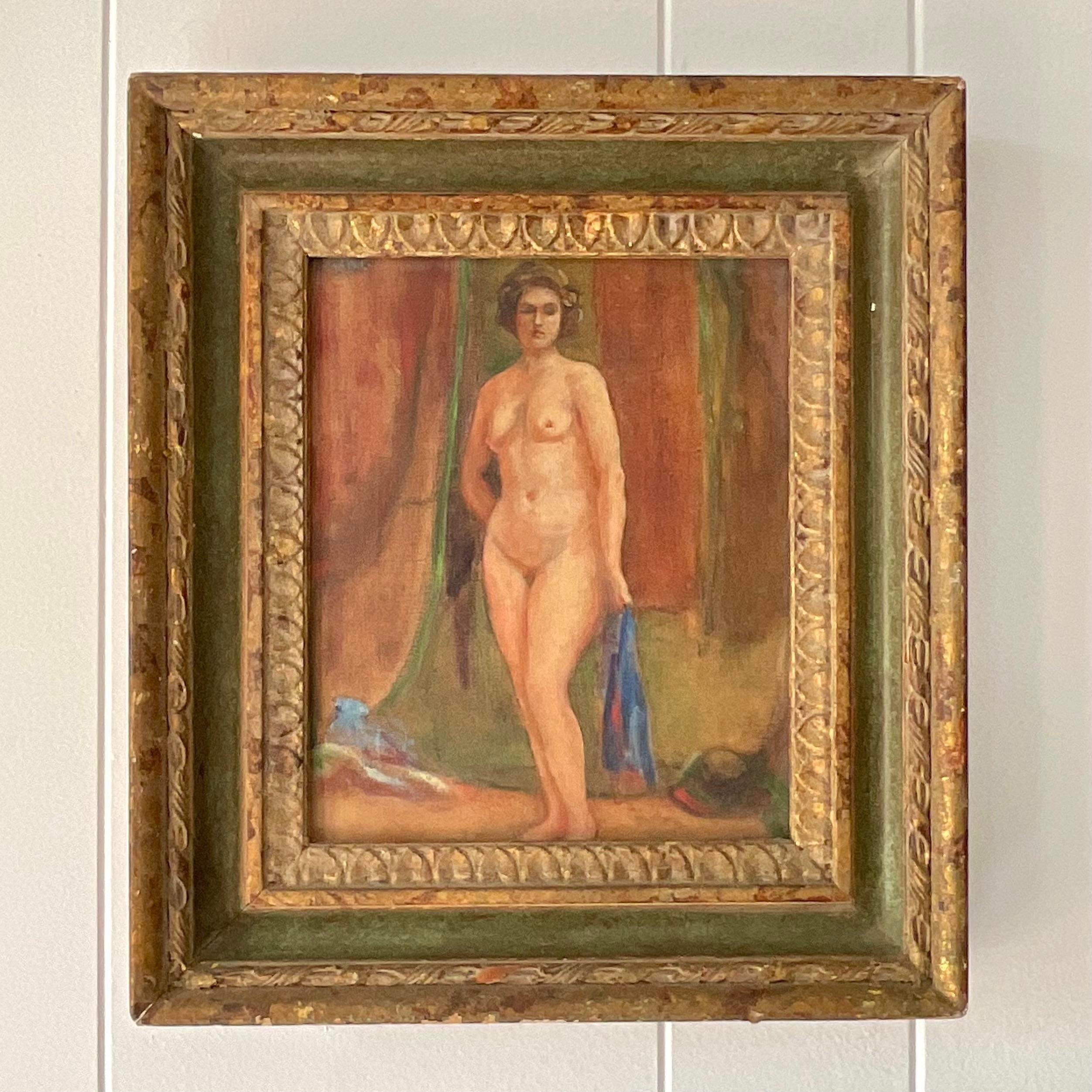 Vintage Boho Nude Figural Signed Original Oil on Canvas For Sale 1