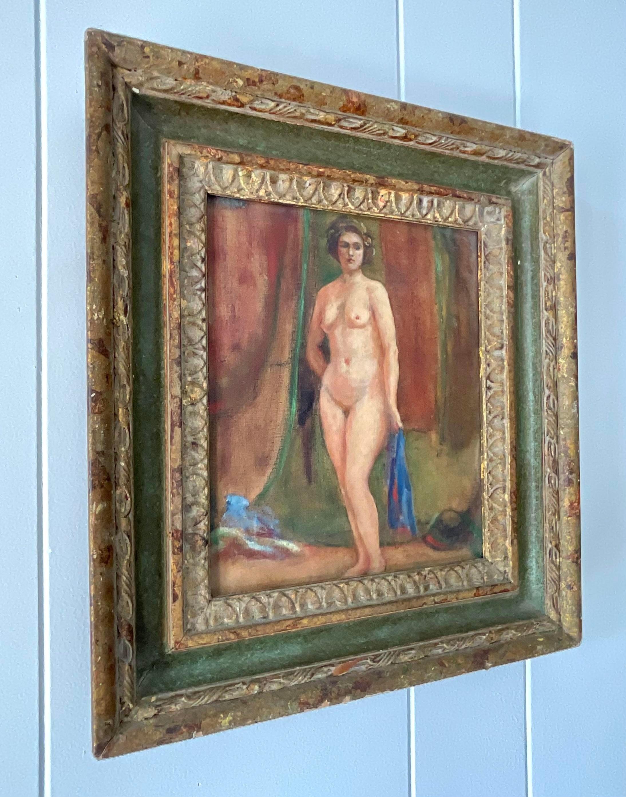 Vintage Boho Nude Figural Signed Original Oil on Canvas For Sale 2