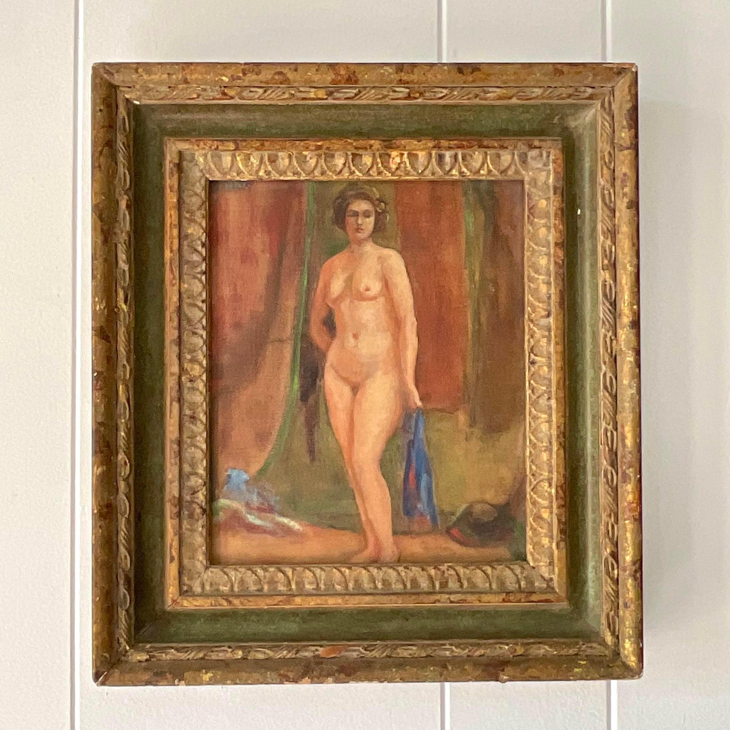 Vintage Boho Nude Figural Signed Original Oil on Canvas For Sale 3