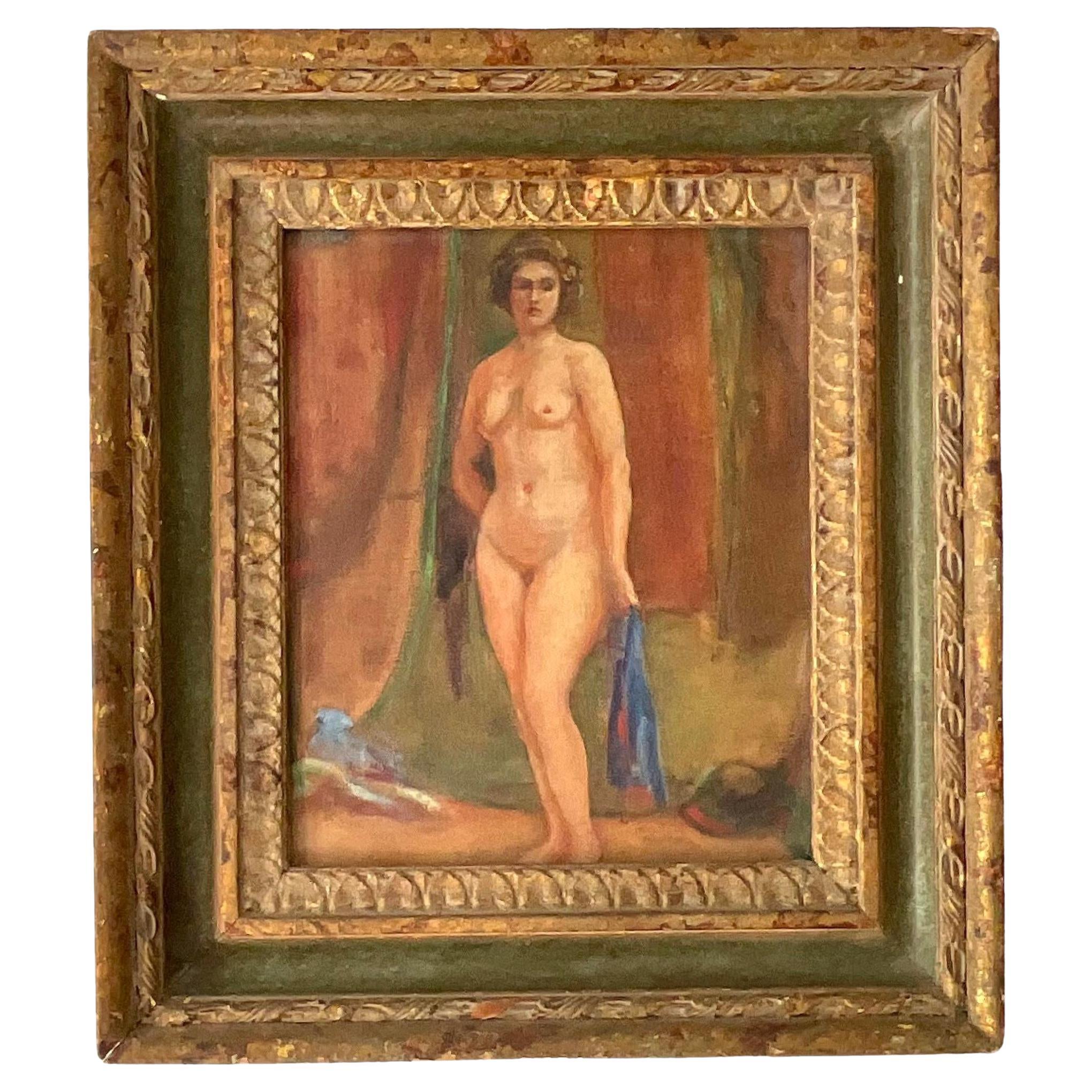 Vintage Boho Nude Figural Signed Original Oil on Canvas For Sale
