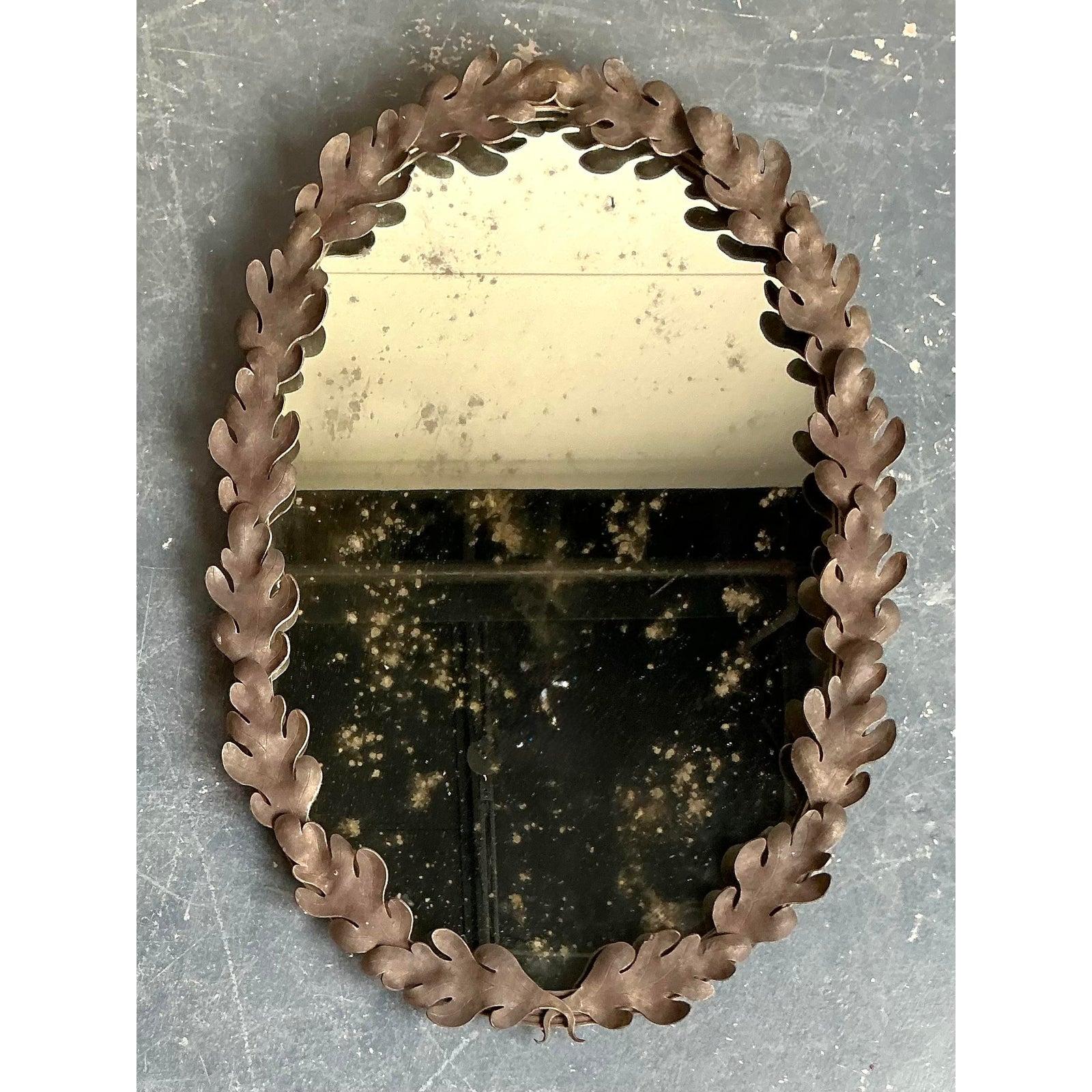 Americano Vintage Boho Oak Leaf Oval Mirror in vendita