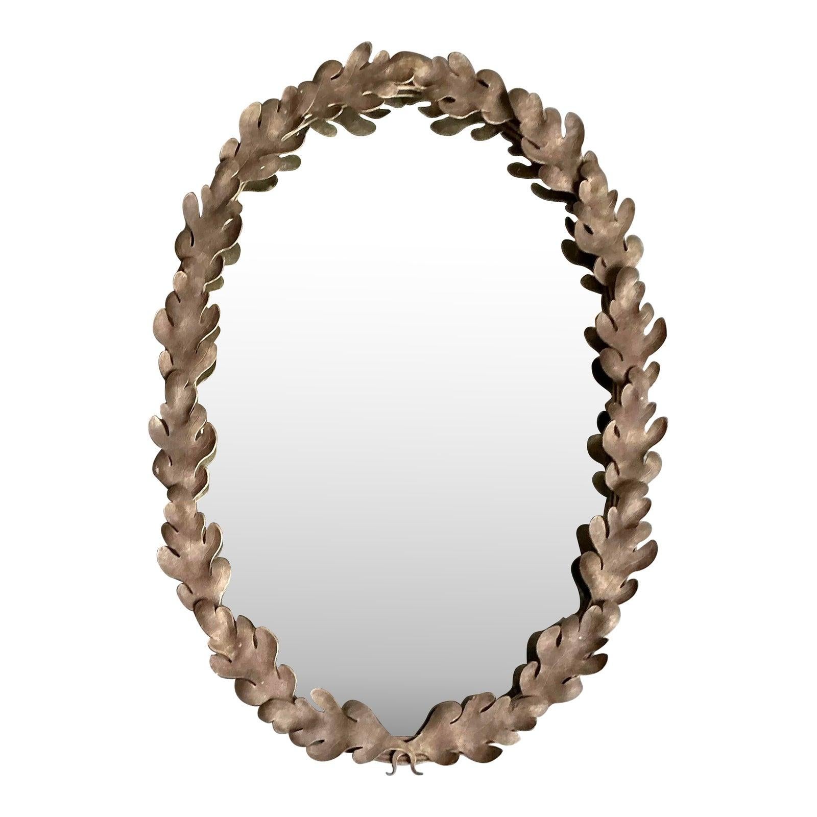 Vintage Boho Oak Leaf Oval Mirror