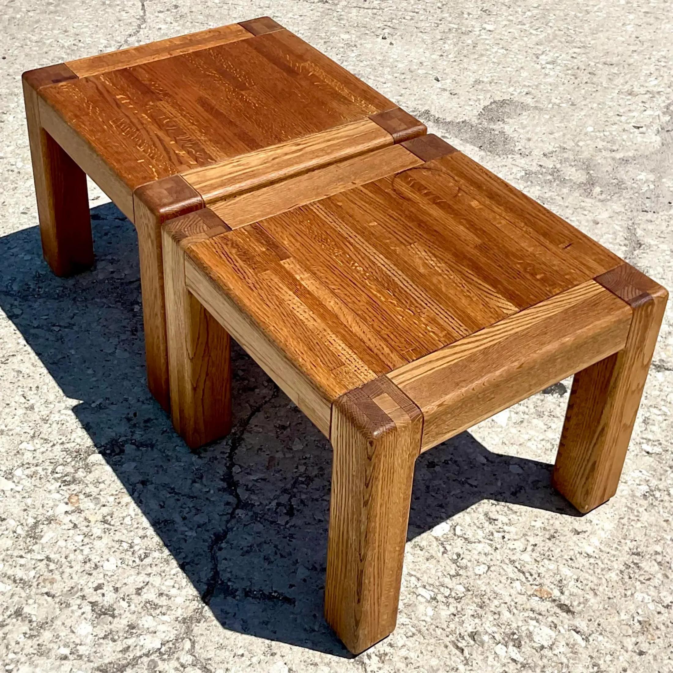 20th Century Vintage Boho Oak Side Tables - a Pair For Sale