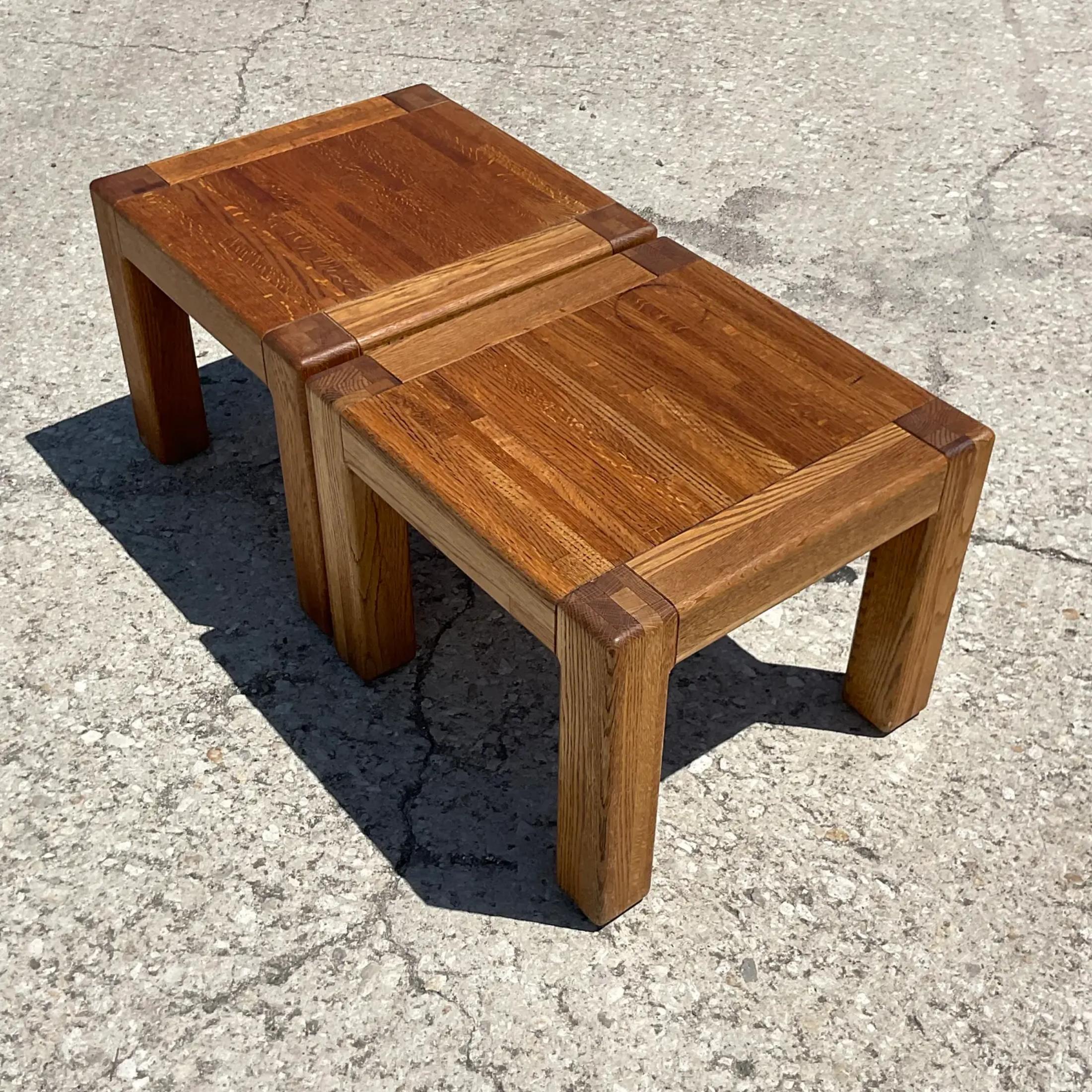 Vintage Boho Oak Side Tables - a Pair For Sale 3