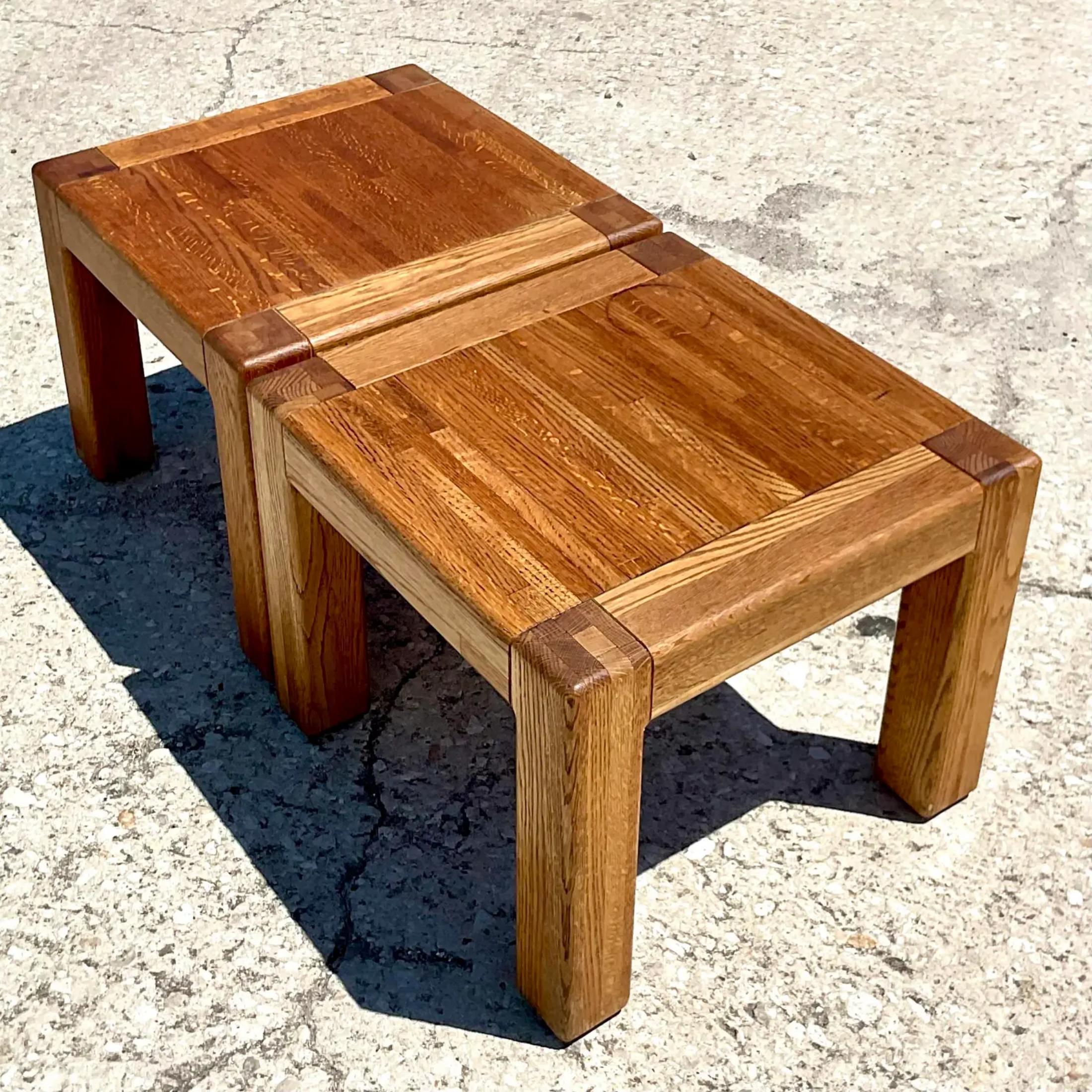 Vintage Boho Oak Side Tables - a Pair For Sale 4