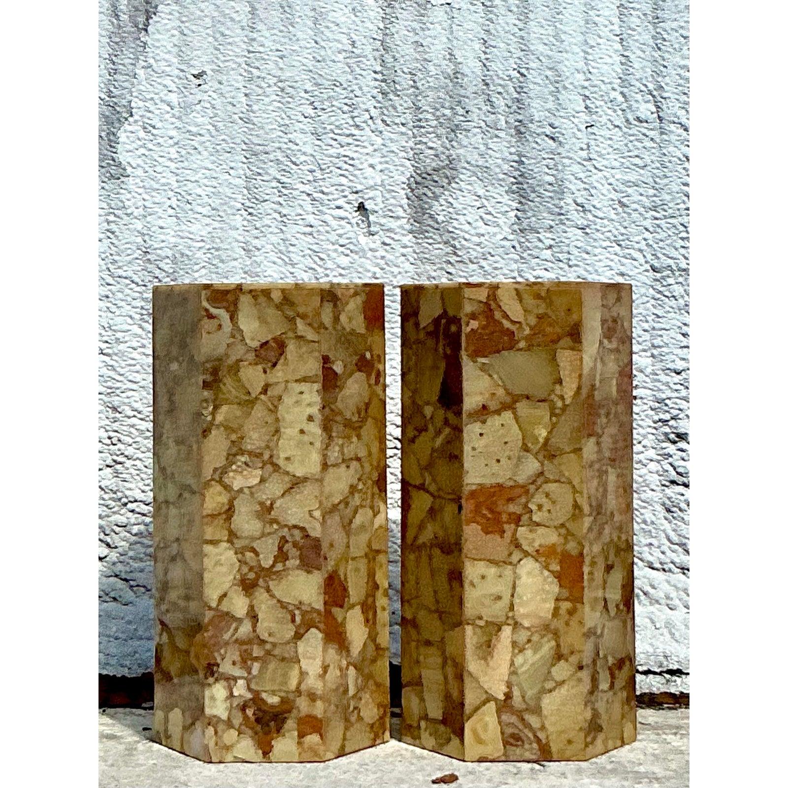 Vintage Boho Octagon Onyx Pedestals - A Pair en vente 3