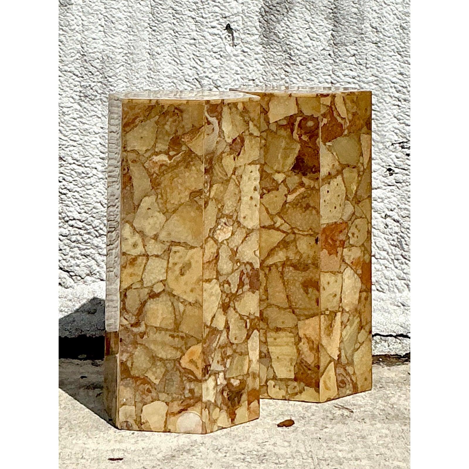Vintage Boho Octagon Onyx Pedestals - A Pair en vente 4